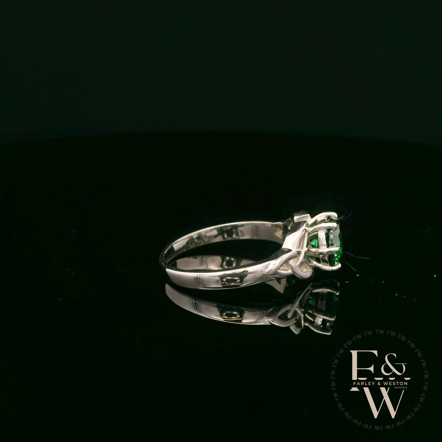 Celtic Patterned 9ct White Gold Emerald CZ Single Stone Ring