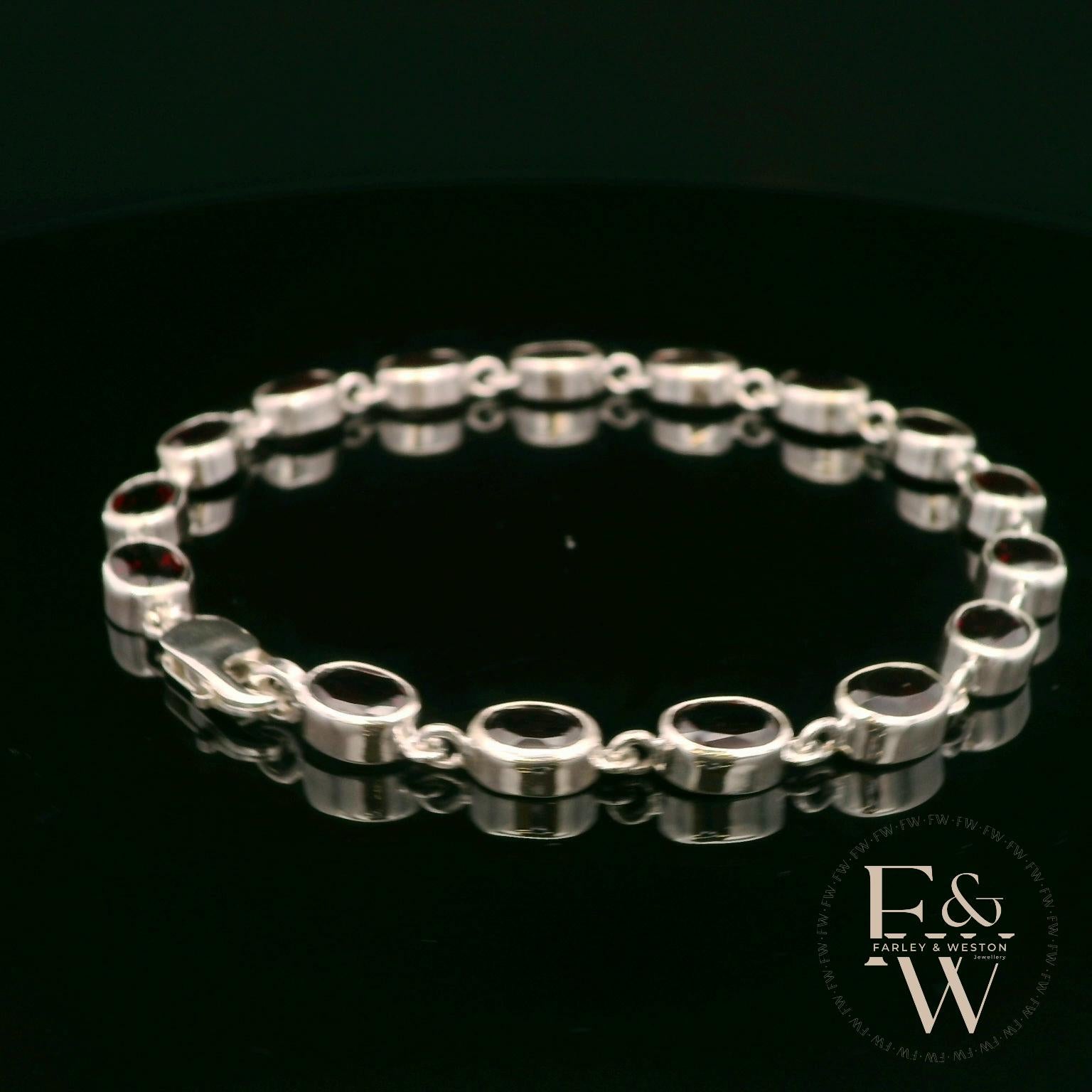 Sterling Silver Oval Garnet Bracelet