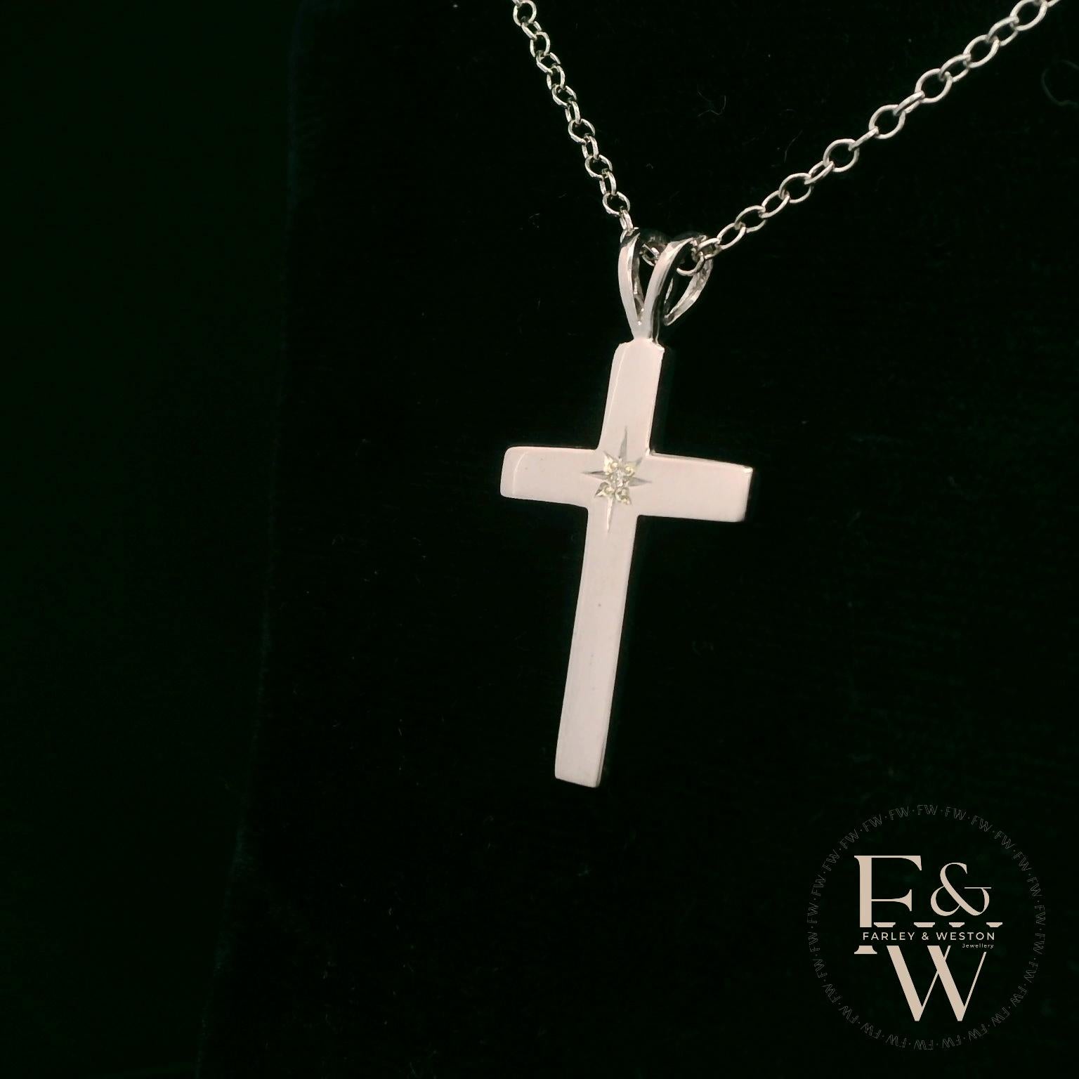 9ct White Gold Diamond Set Cross Pendant