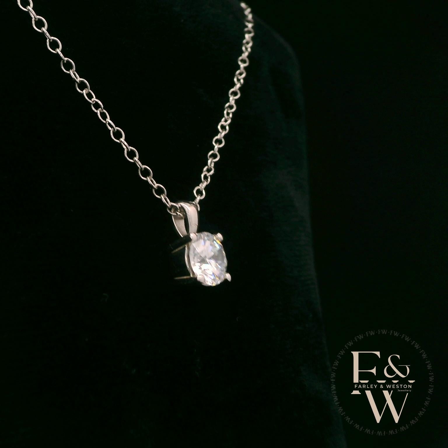 9ct White Gold & Solitaire Moissanite Pendant