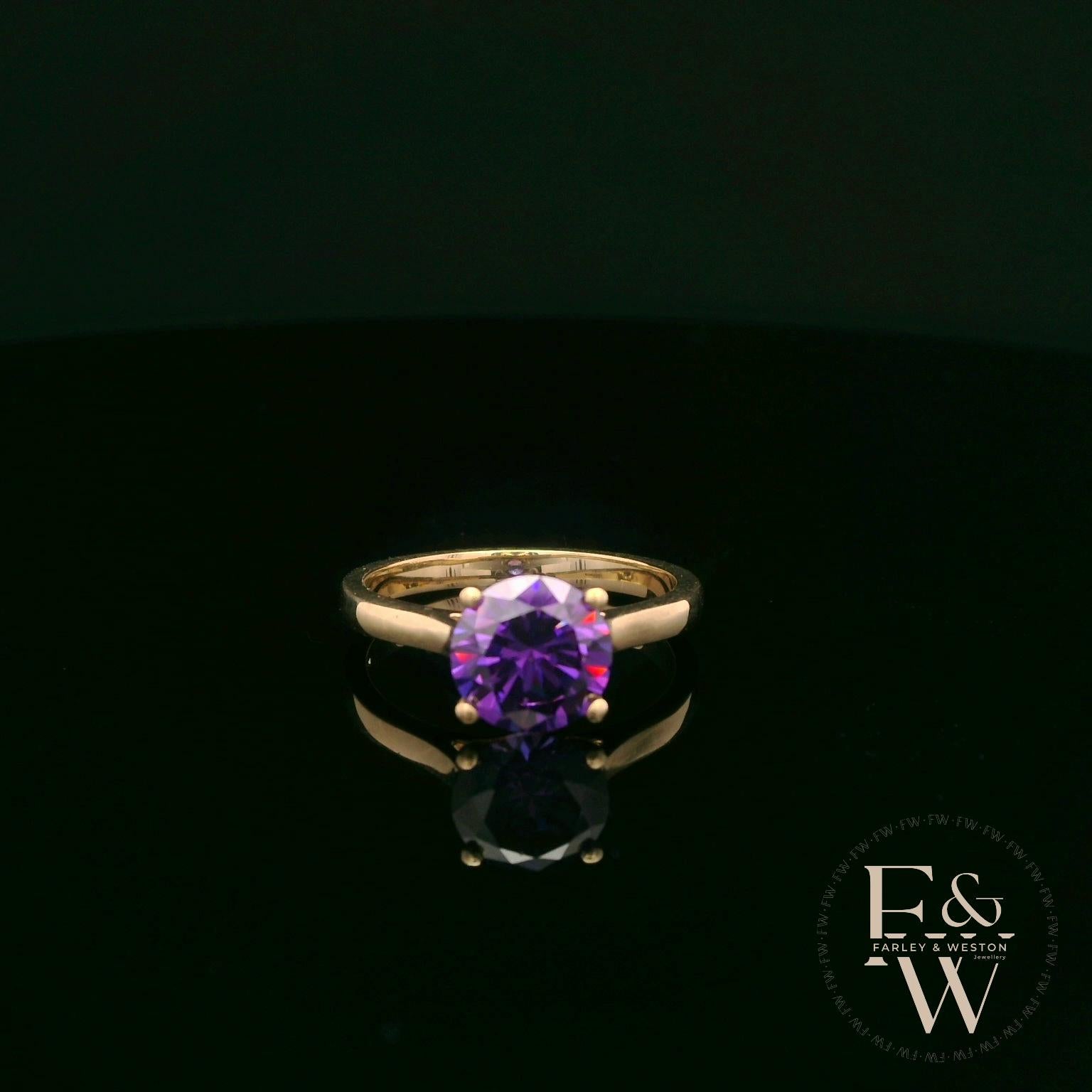 9ct Yellow Gold 2ct Amethyst Single Stone Ring