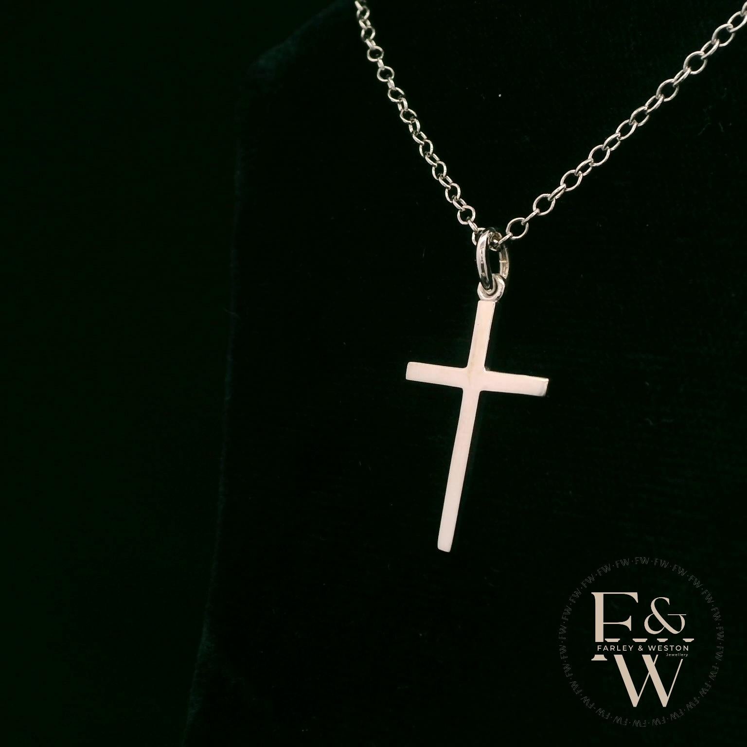 9ct White Gold Small Plain Cross Pendant