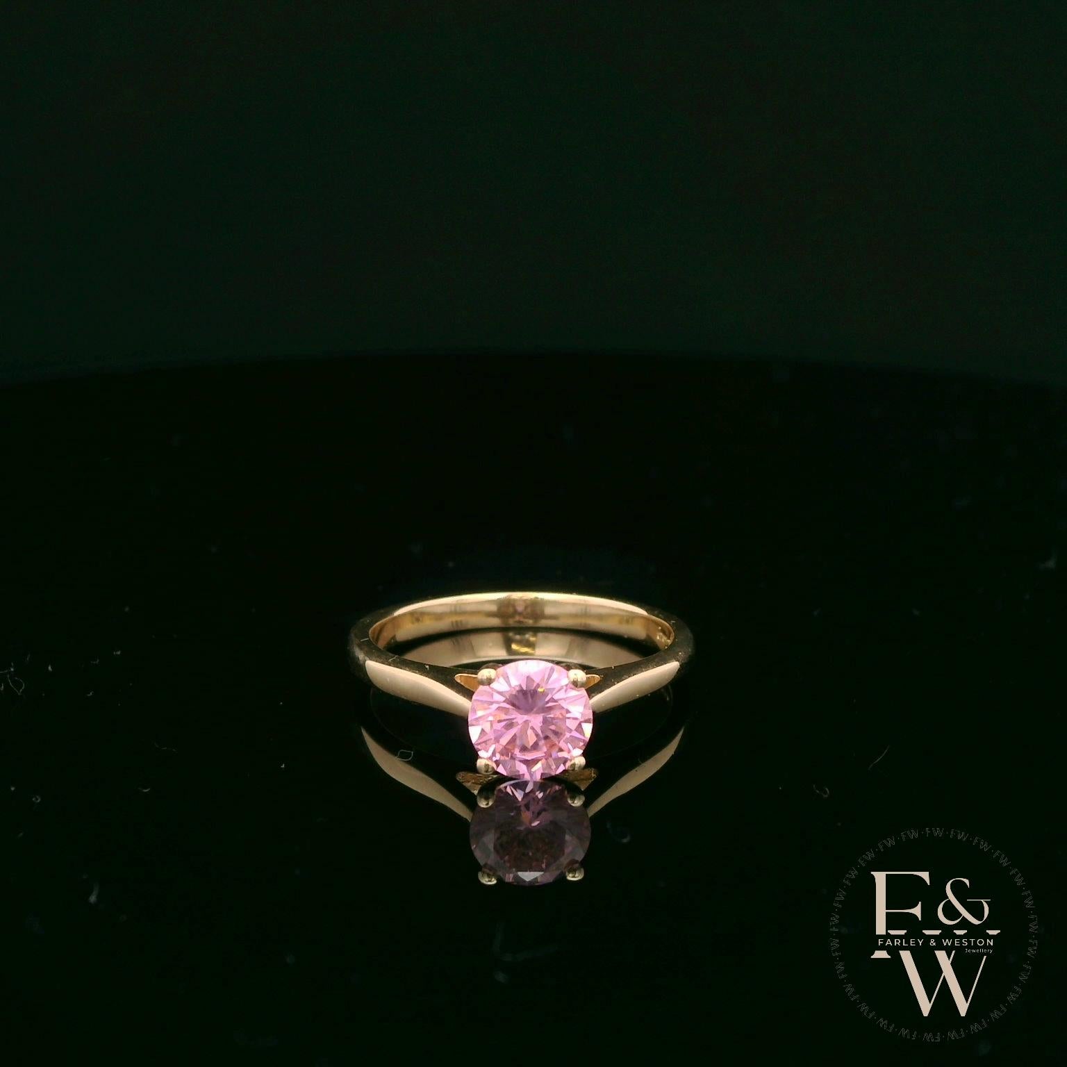 9ct Rose Gold Pink CZ Solitaire Ring