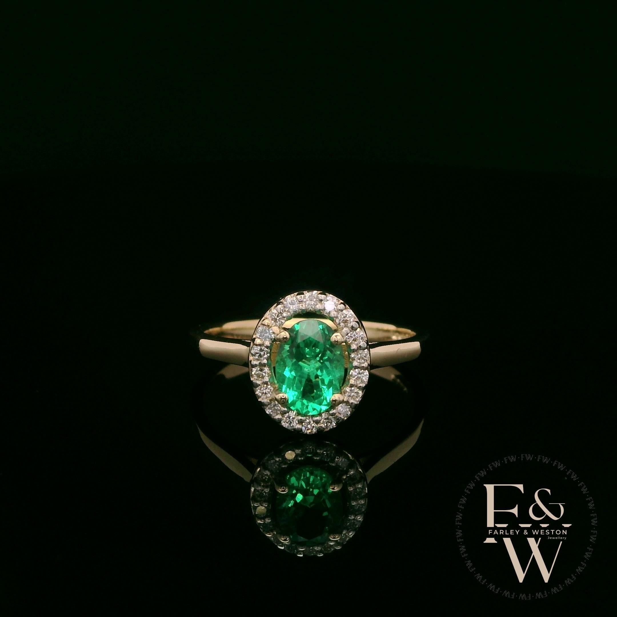 Lab Grown Emerald and Diamond 9ct Yellow Gold Cluster Ring