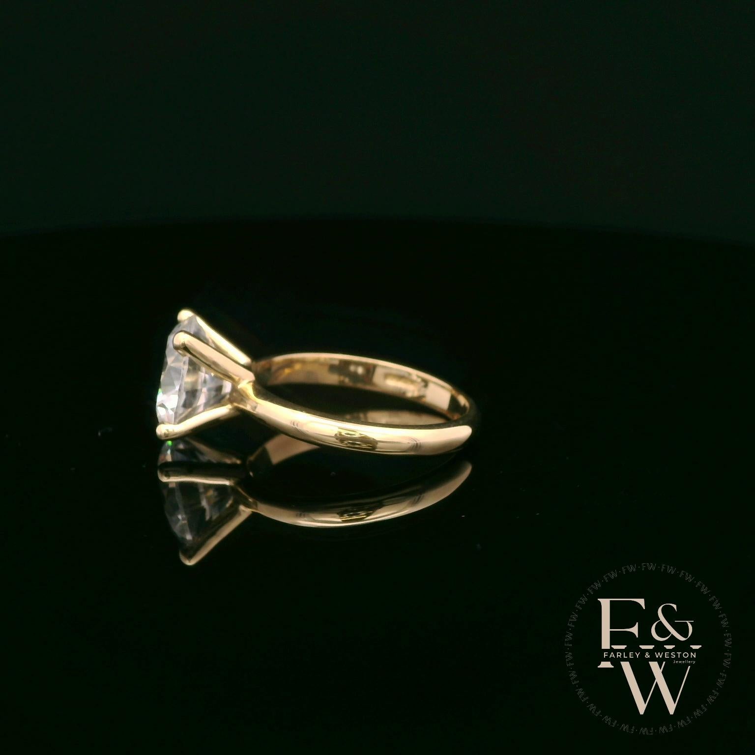 9ct Yellow Gold Large Single Stone White Moissanite Ring