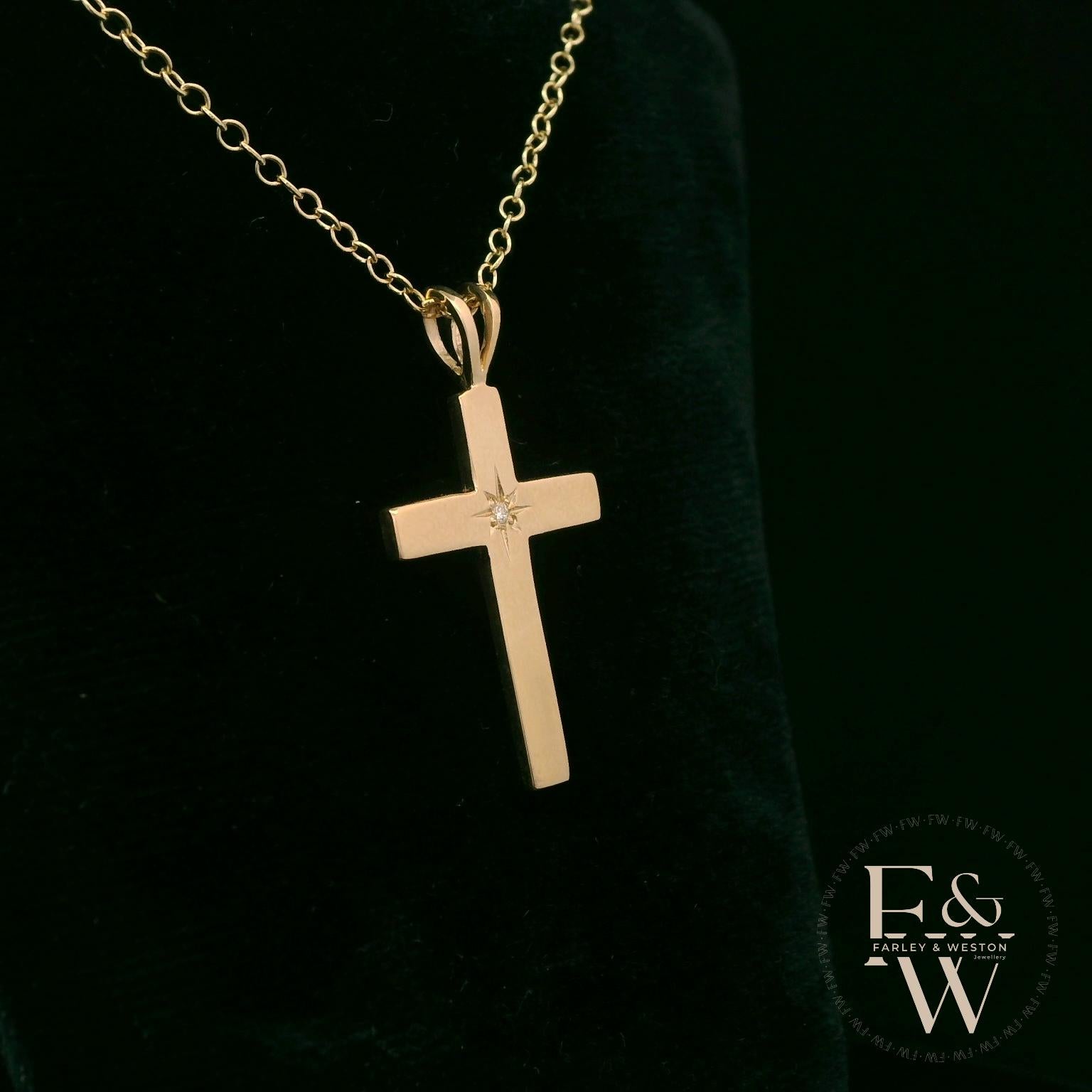 9ct Yellow Gold Diamond Set Cross Pendant