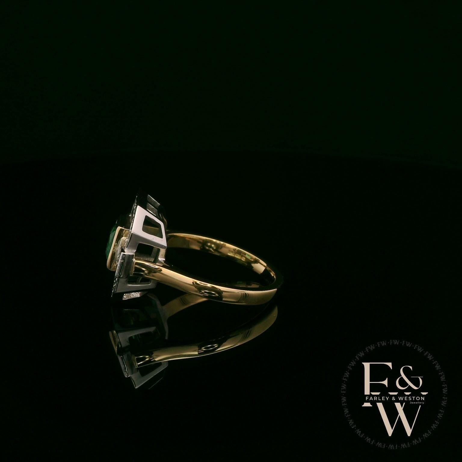 18ct White and Yellow Gold Princess-Cut Emerald & Diamond Vintage Ring