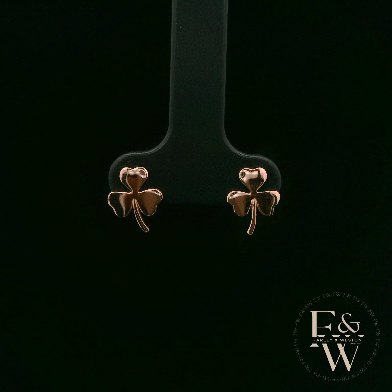 3 Leaf Clover 9ct Rose Gold Studs
