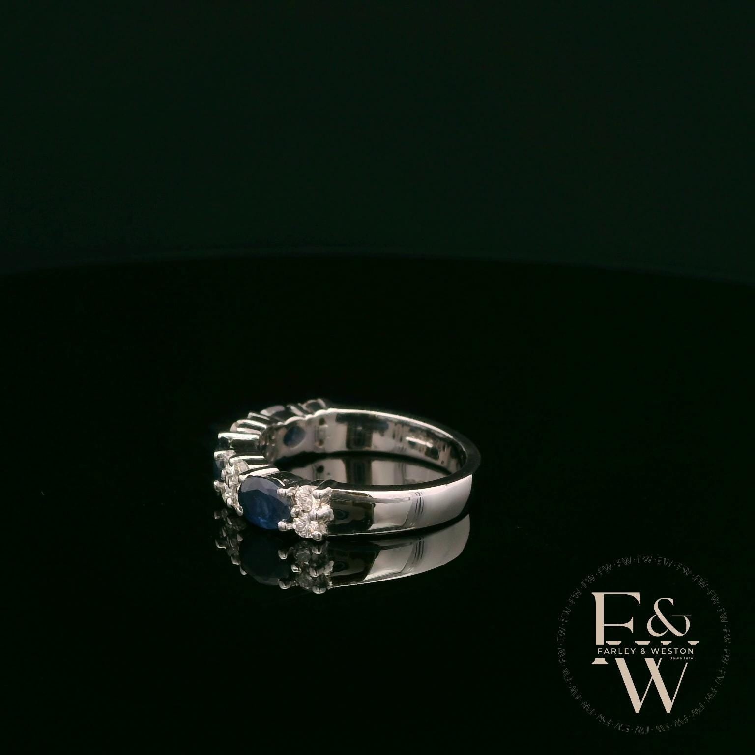 18ct White Gold Royal Blue Oval-Cut Sapphire & Diamond Ring