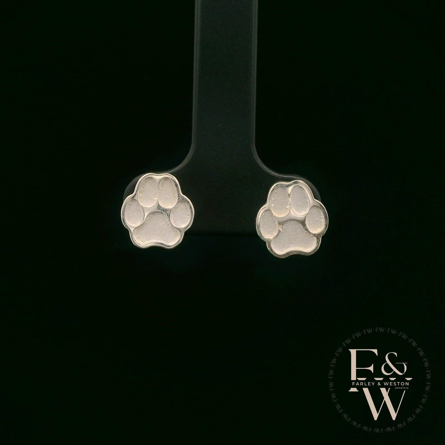 Charming Silver Paw-Print Studs