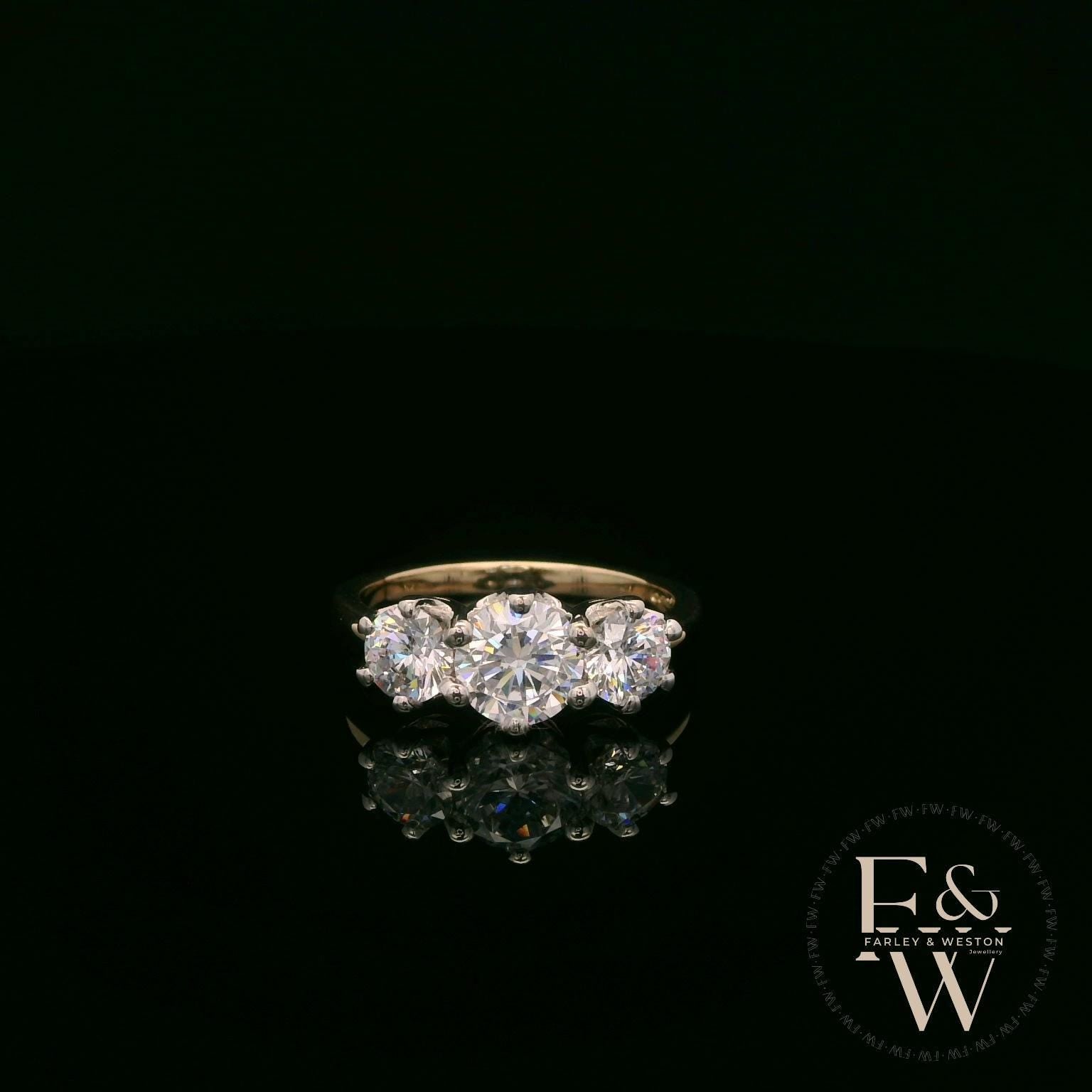 9ct Yellow Gold & Three Stone Moissanite Ring