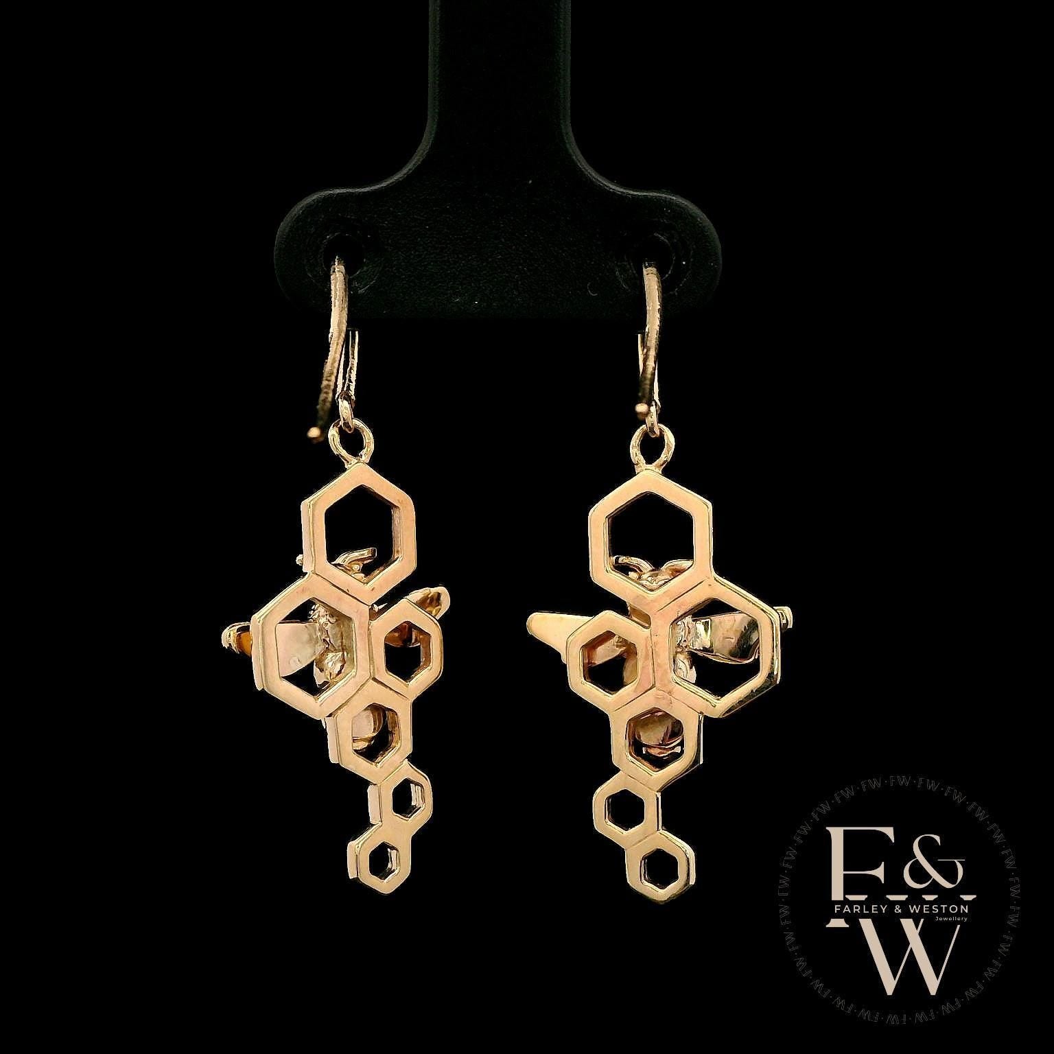 9ct Yellow Gold Bee-Inspired Earrings