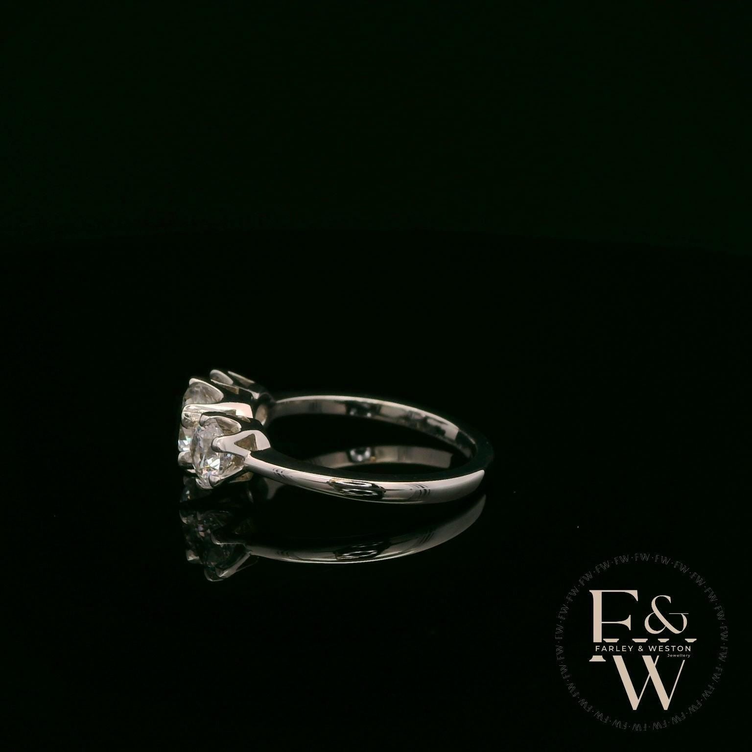 9ct White Gold & Three Stone Moissanite Ring