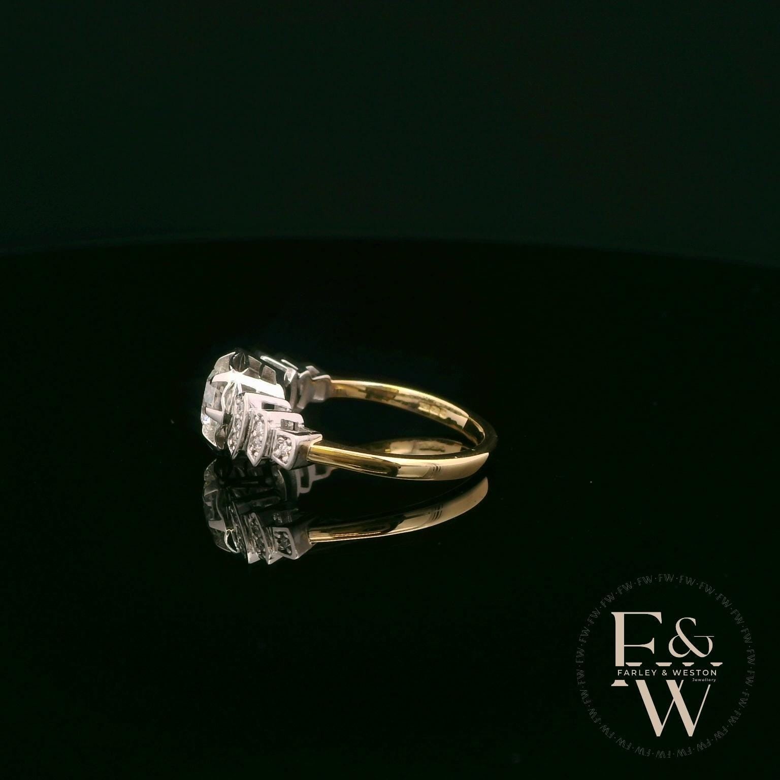 18ct White & Yellow Gold Multi-Stone Diamond Art Deco Ring