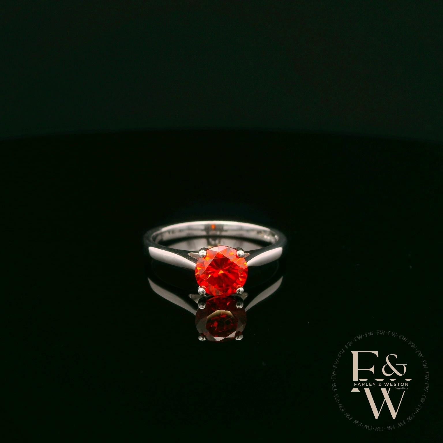 9ct White Gold Fire Opal CZ Solitaire Ring