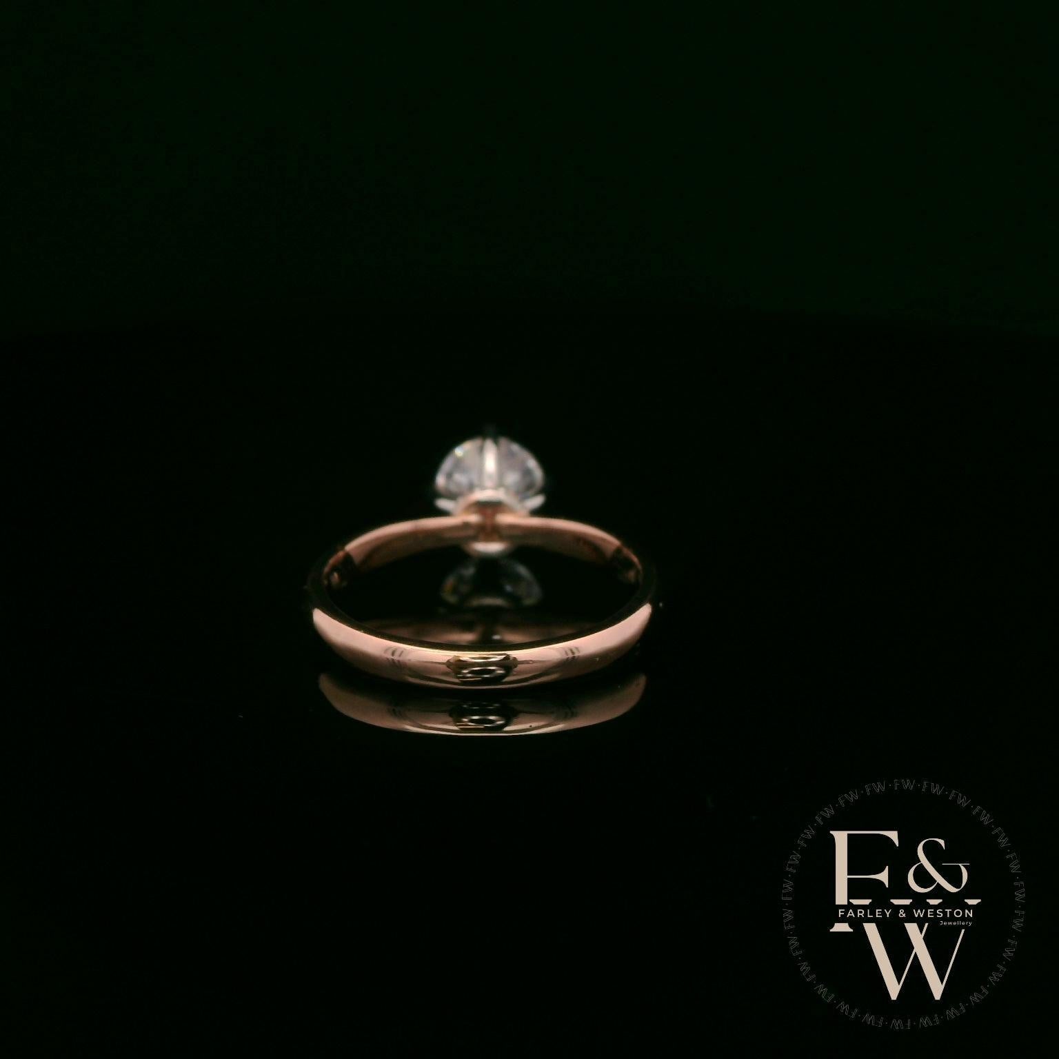 9ct Rose Gold White Moissanite Single Stone with Bezel Set Head Ring