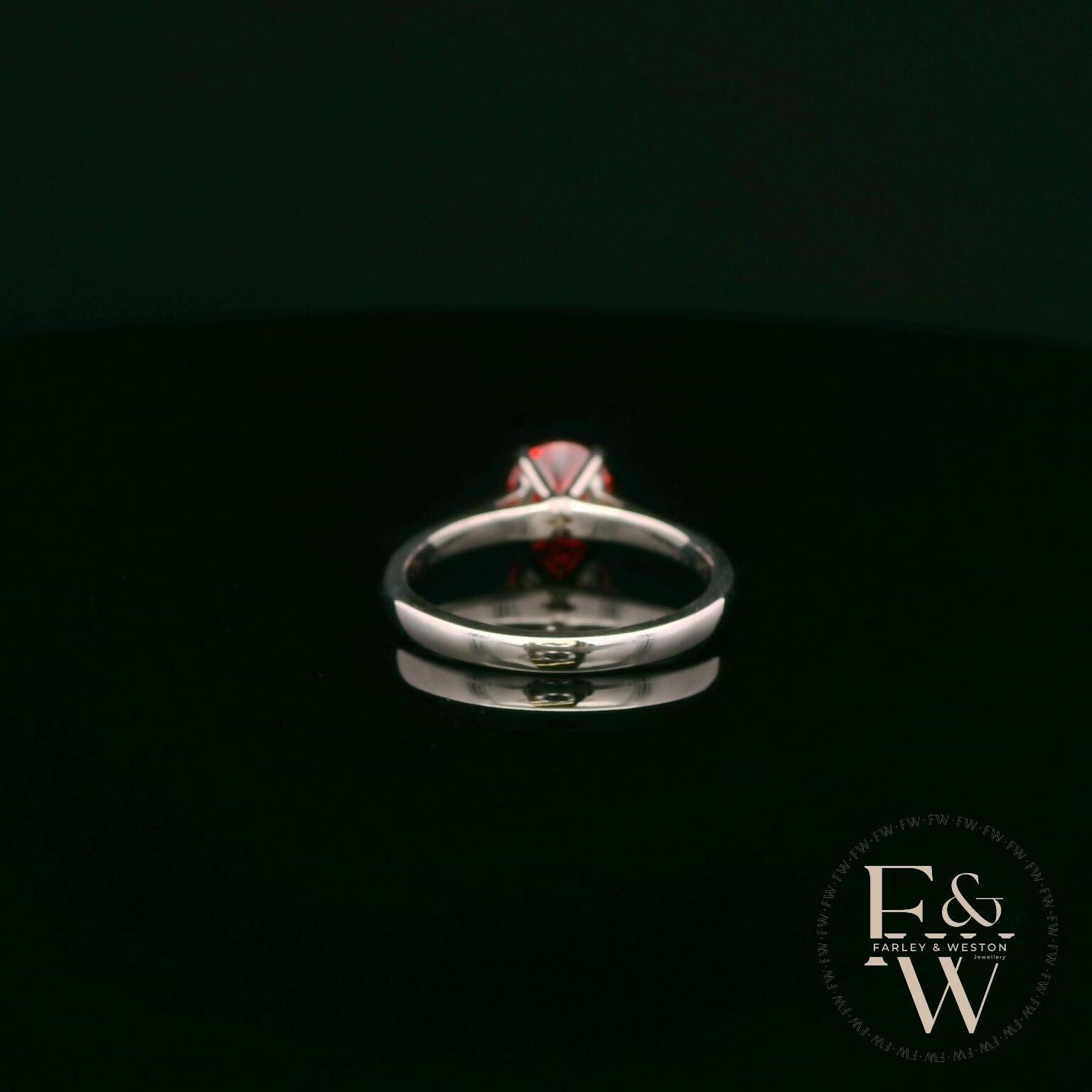 9ct White Gold Fire Opal CZ Solitaire Ring