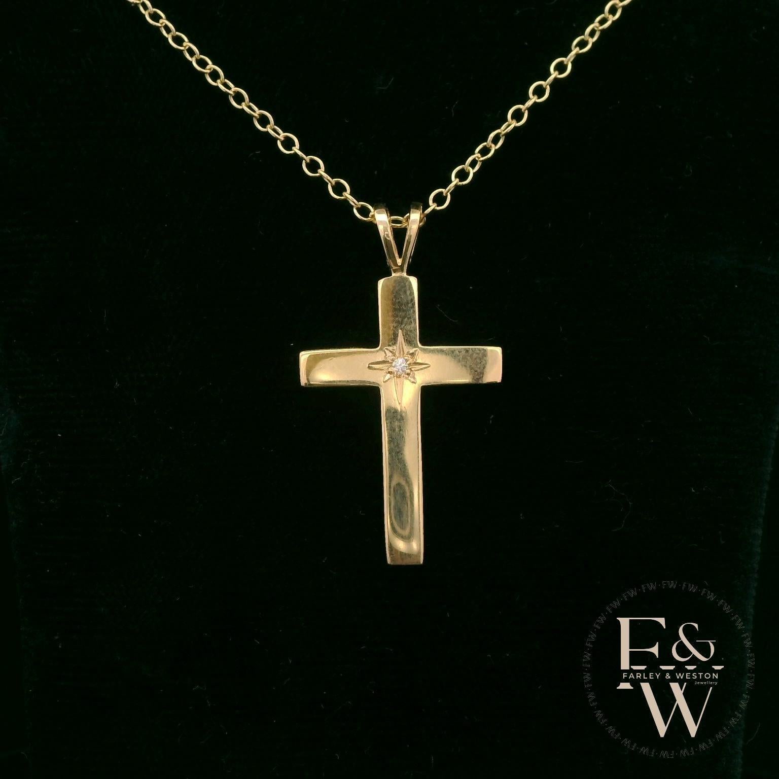 9ct Yellow Gold White Moissanite Stone Set Cross Pendant