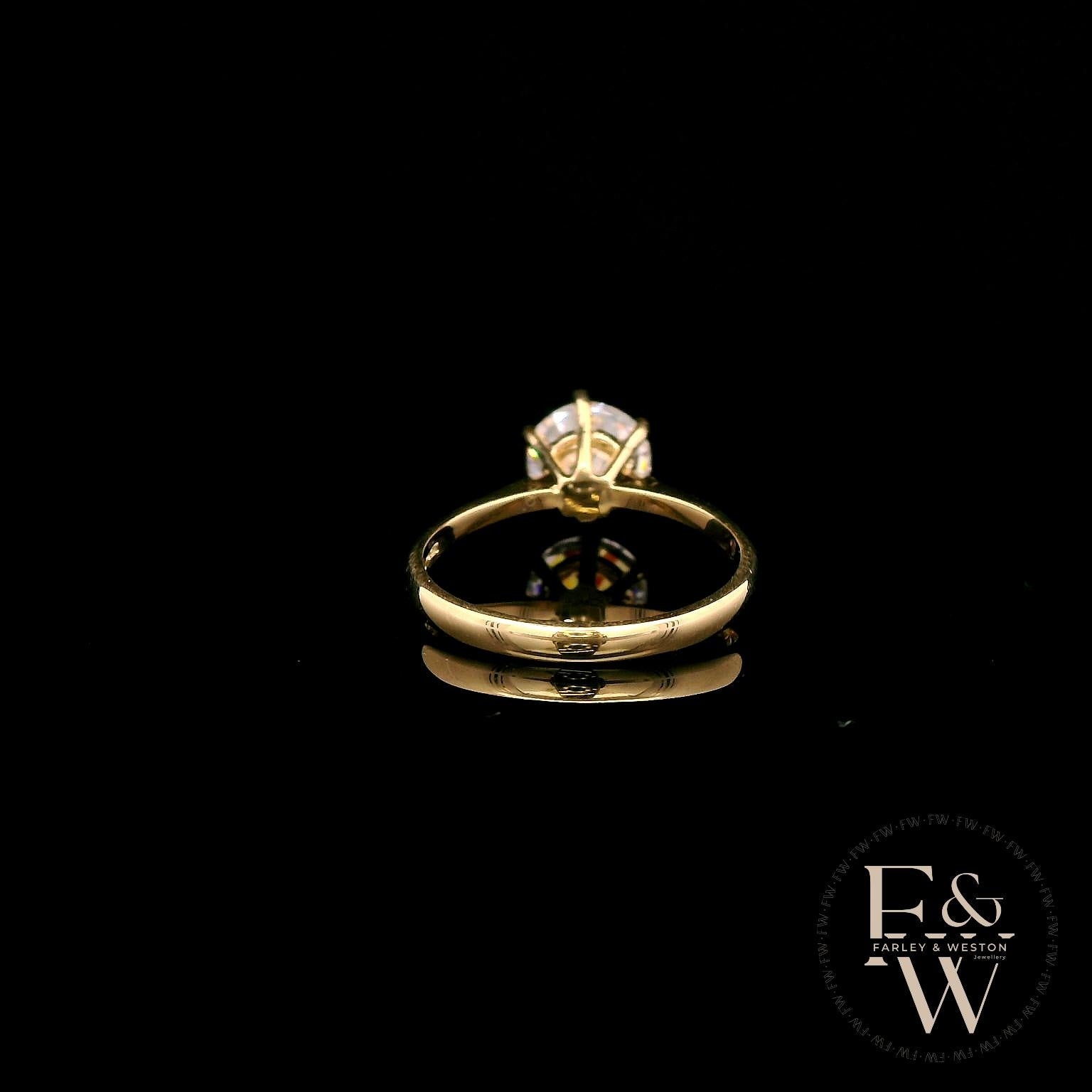 White Moissanite Solitaire 9ct Yellow Gold Ring
