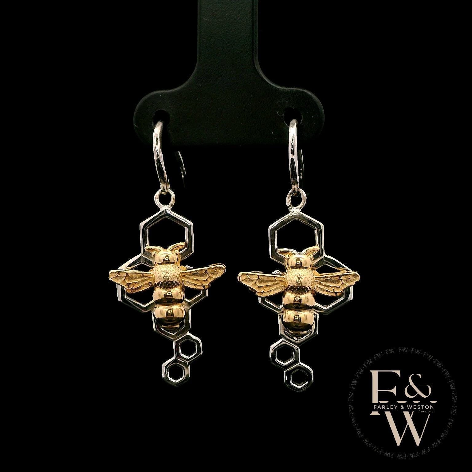 9ct White & Yellow Gold Bee-Inspired Earrings