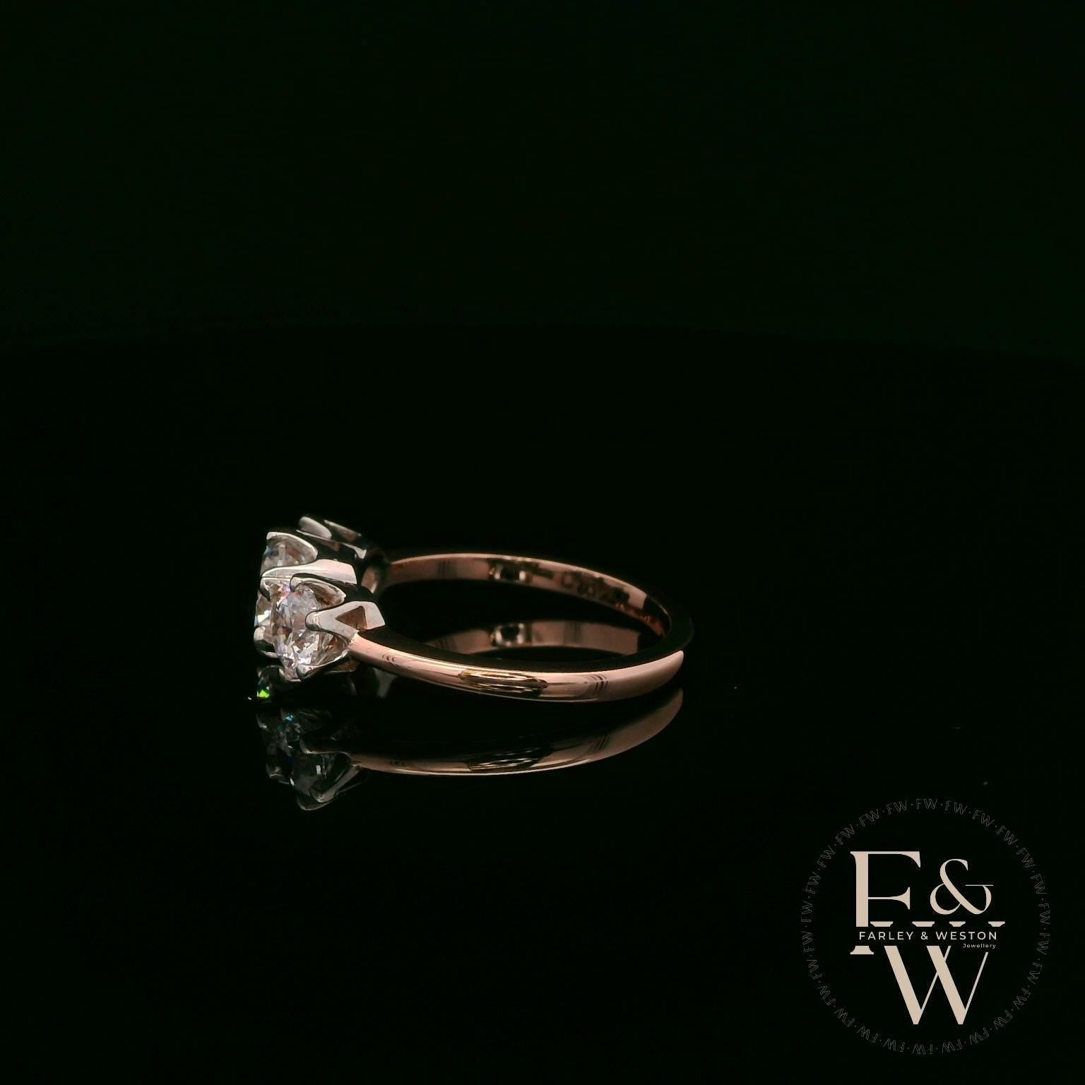 9ct Rose Gold & Three Stone Moissanite Ring