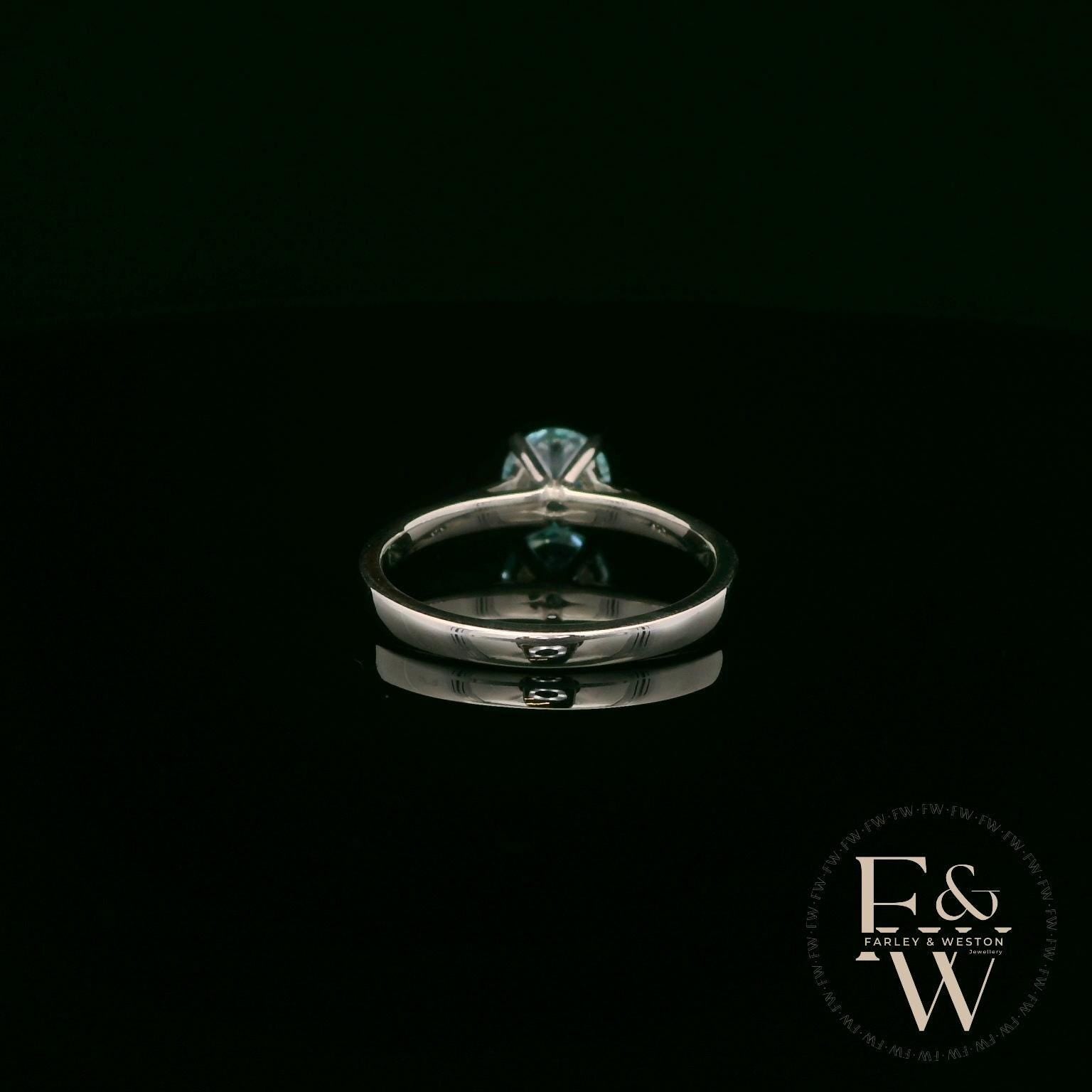 Solitaire Aquamarine & Silver Engagement Ring