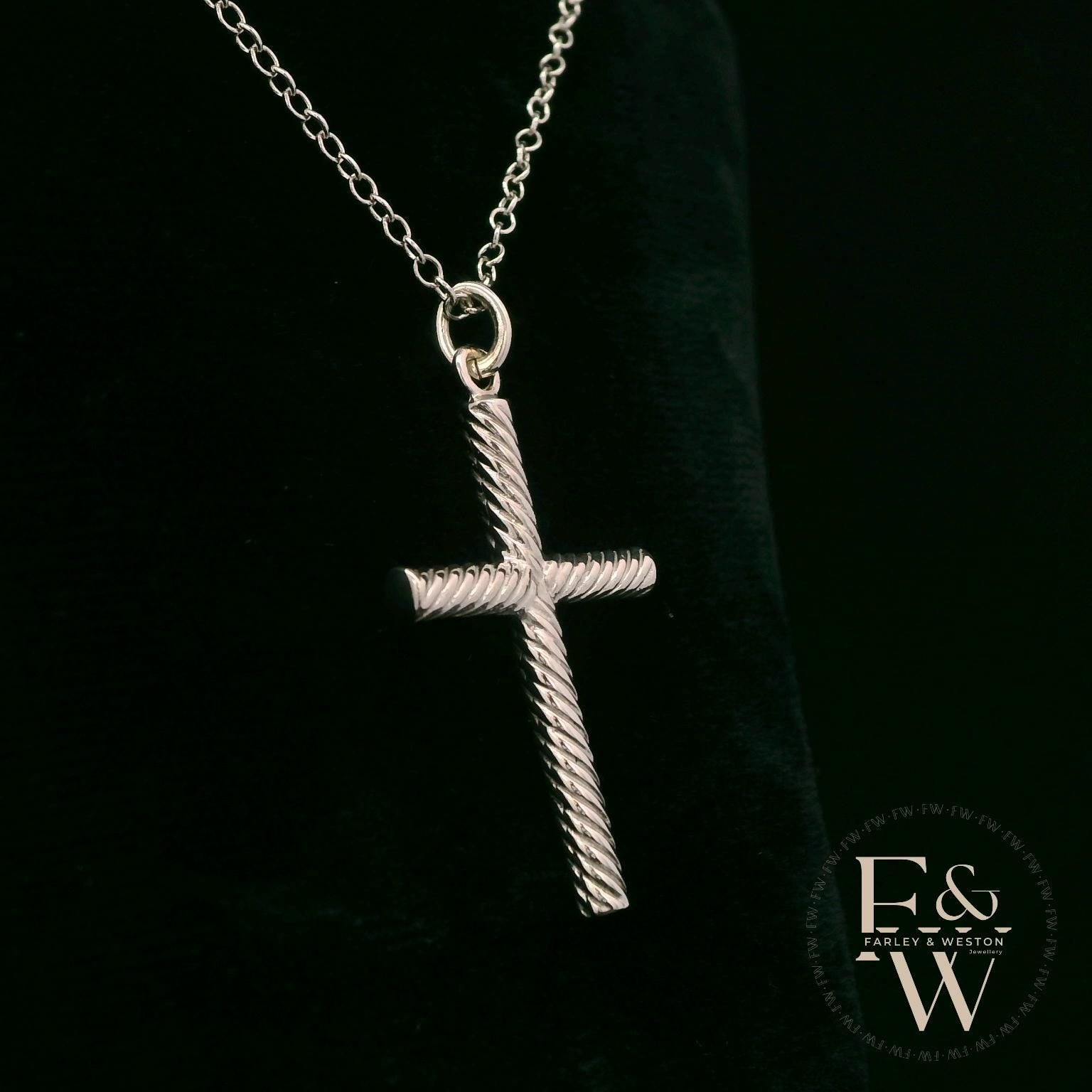 9ct White Gold Twisted-Cross Pendant