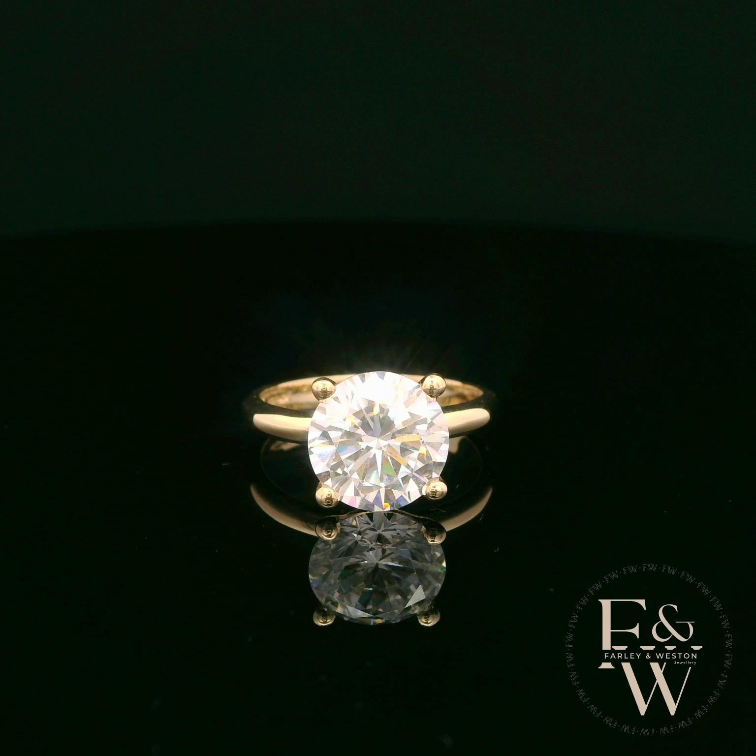 9ct Yellow Gold Large Single Stone White Moissanite Ring