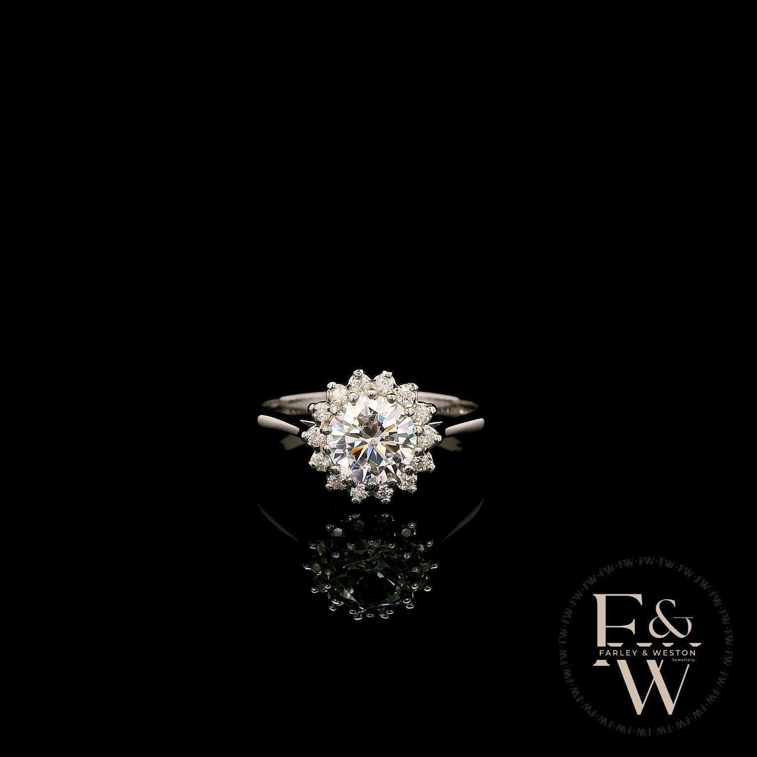9ct White Gold & White Moissanite Gold Floral Ring