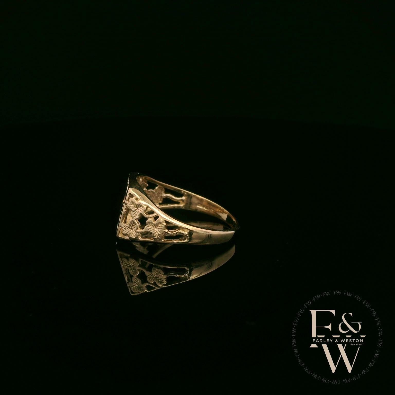 9ct Yellow Gold Three-Leaf Clover Signet Ring