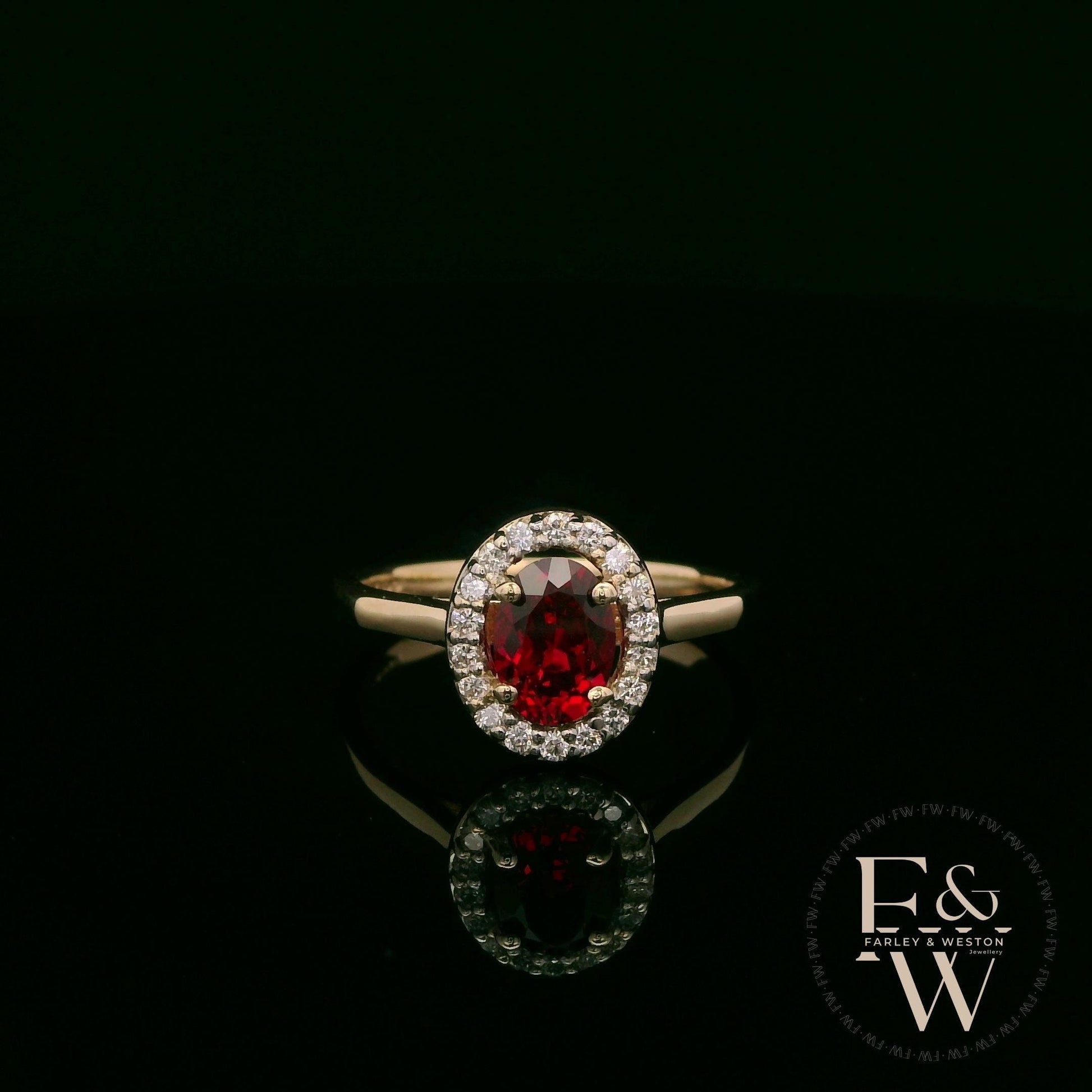 Lab Grown Ruby and Diamond 9ct Yellow Gold Cluster Ring