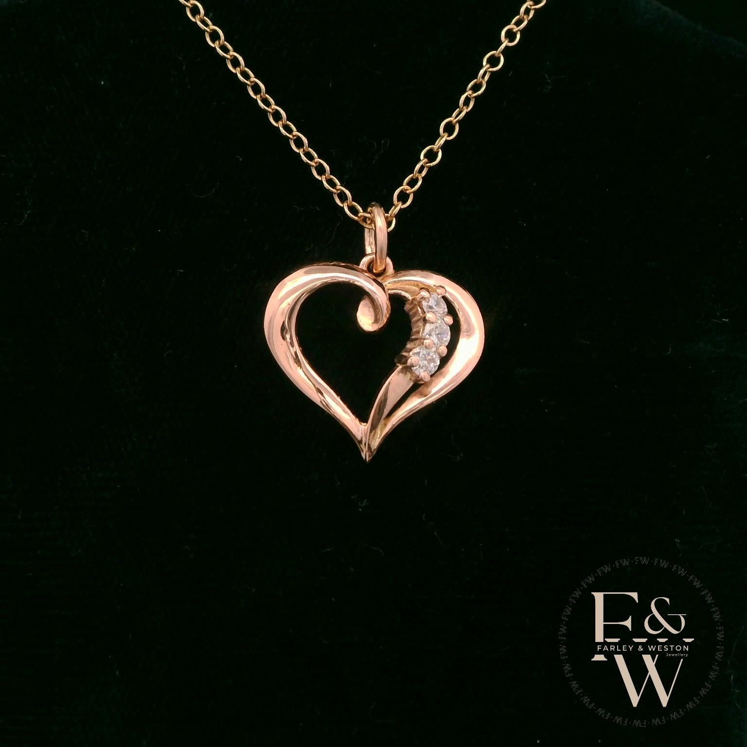 9ct Rose Gold Small White Moissanite Heart Pendant