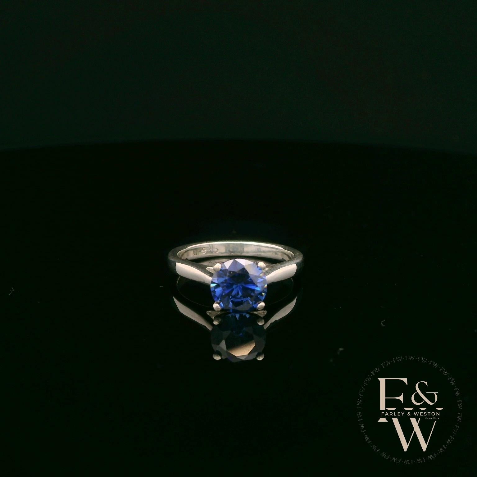 Sterling Silver Sapphire CZ Solitaire Ring