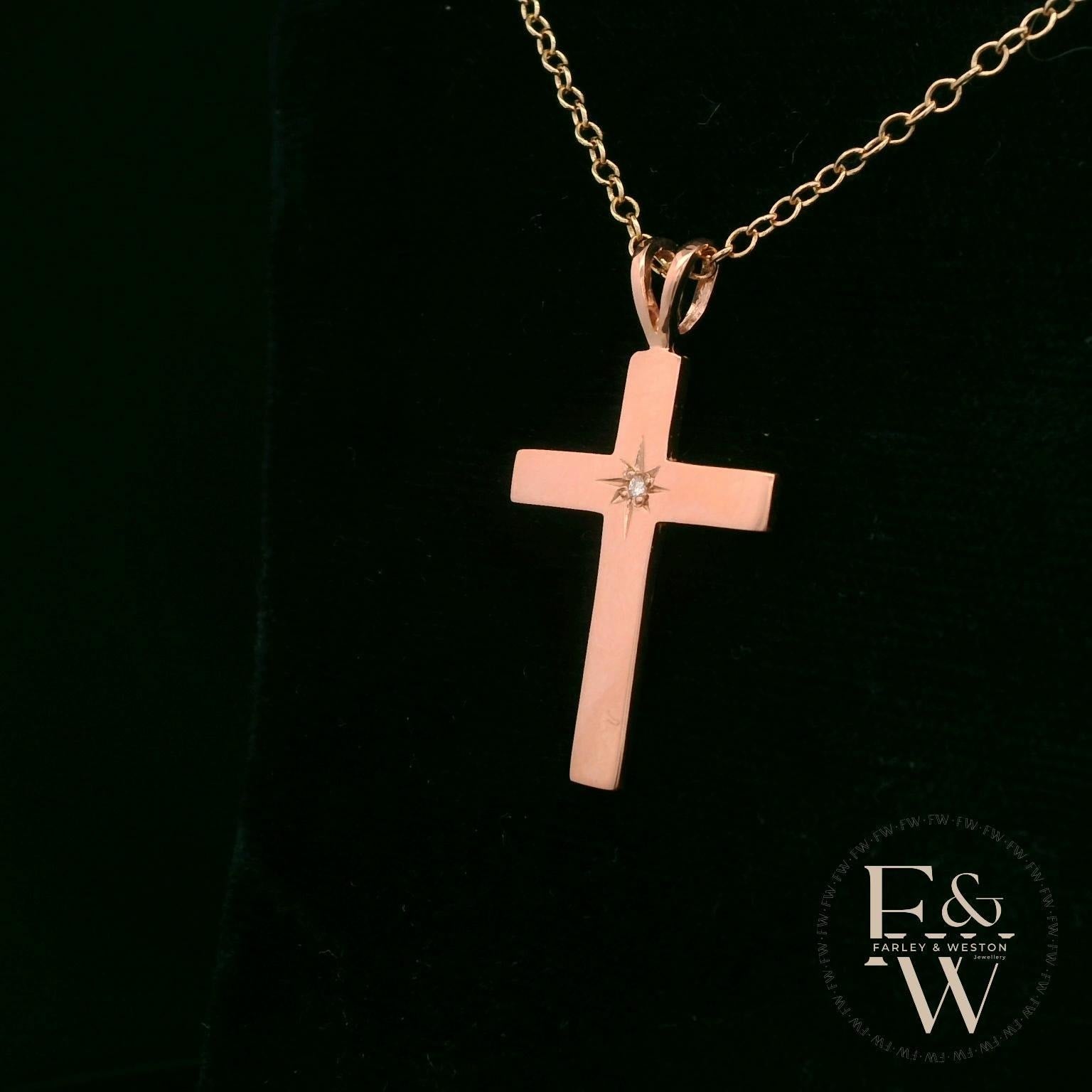 9ct Rose Gold Lab-Grown Diamond Set Cross Pendant