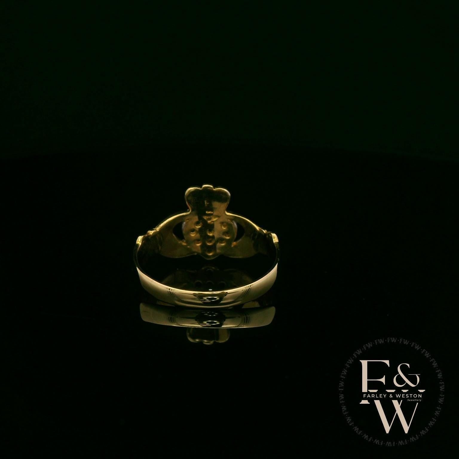 9ct Yellow Gold Emerald Heart-Shaped Claddagh Ring