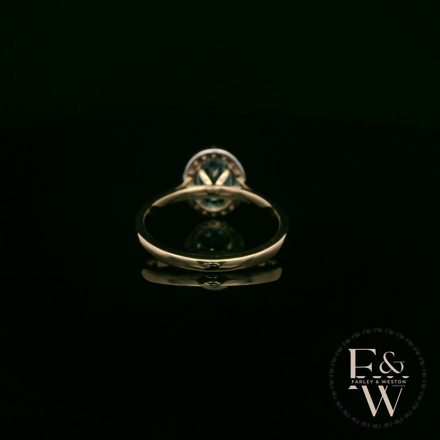 Lab Grown Aqua and Diamond 9ct Yellow Cluster Ring