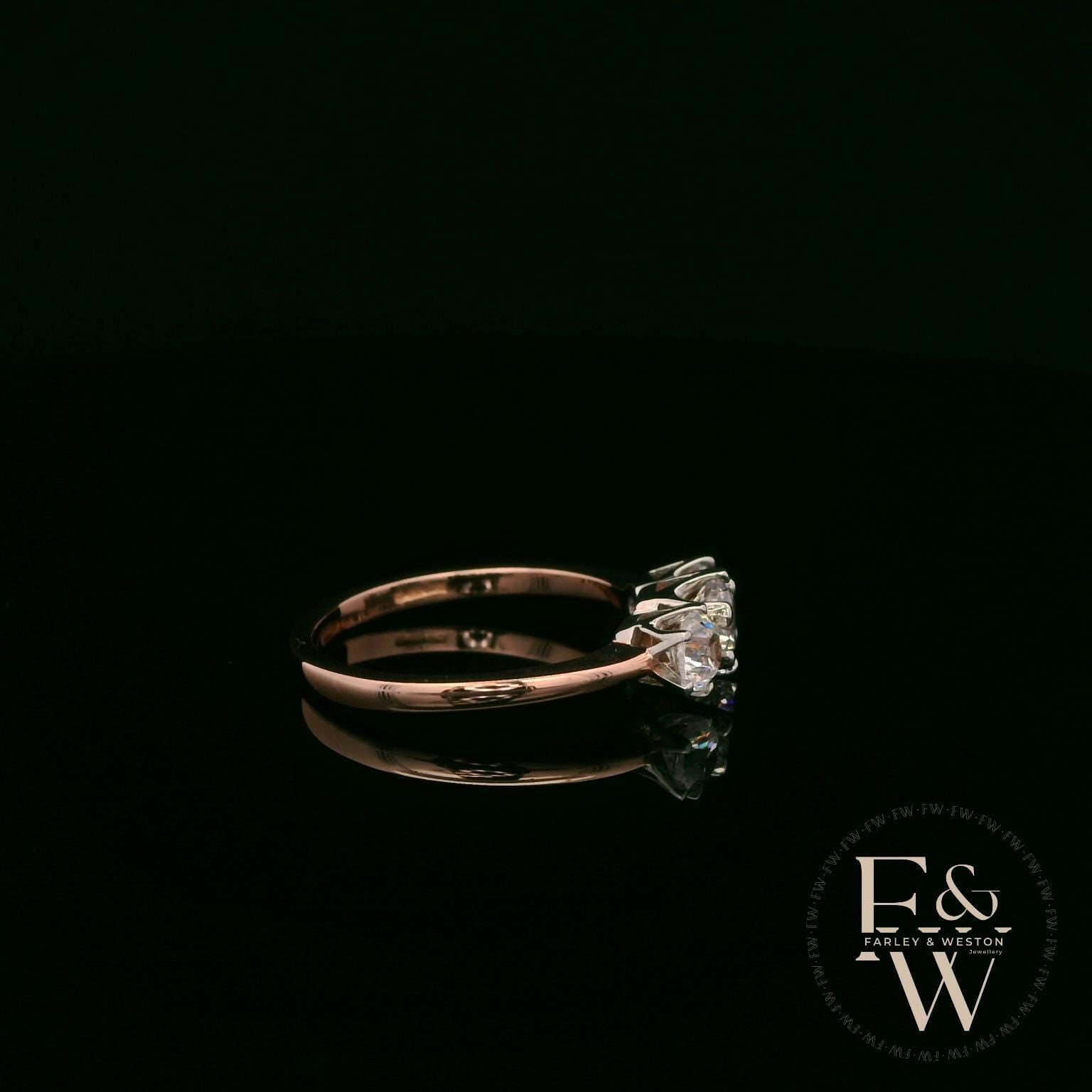 9ct Rose Gold & Three Stone Moissanite Ring