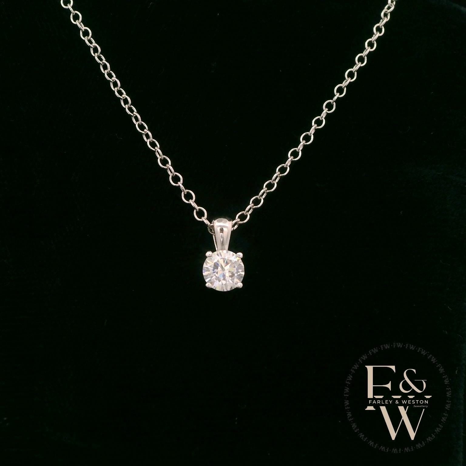 9ct White Gold & Solitaire Moissanite Pendant