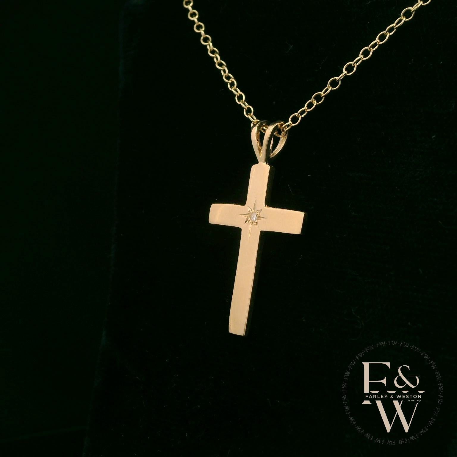 9ct Yellow Gold Lab-Grown Diamond Set Cross Pendant