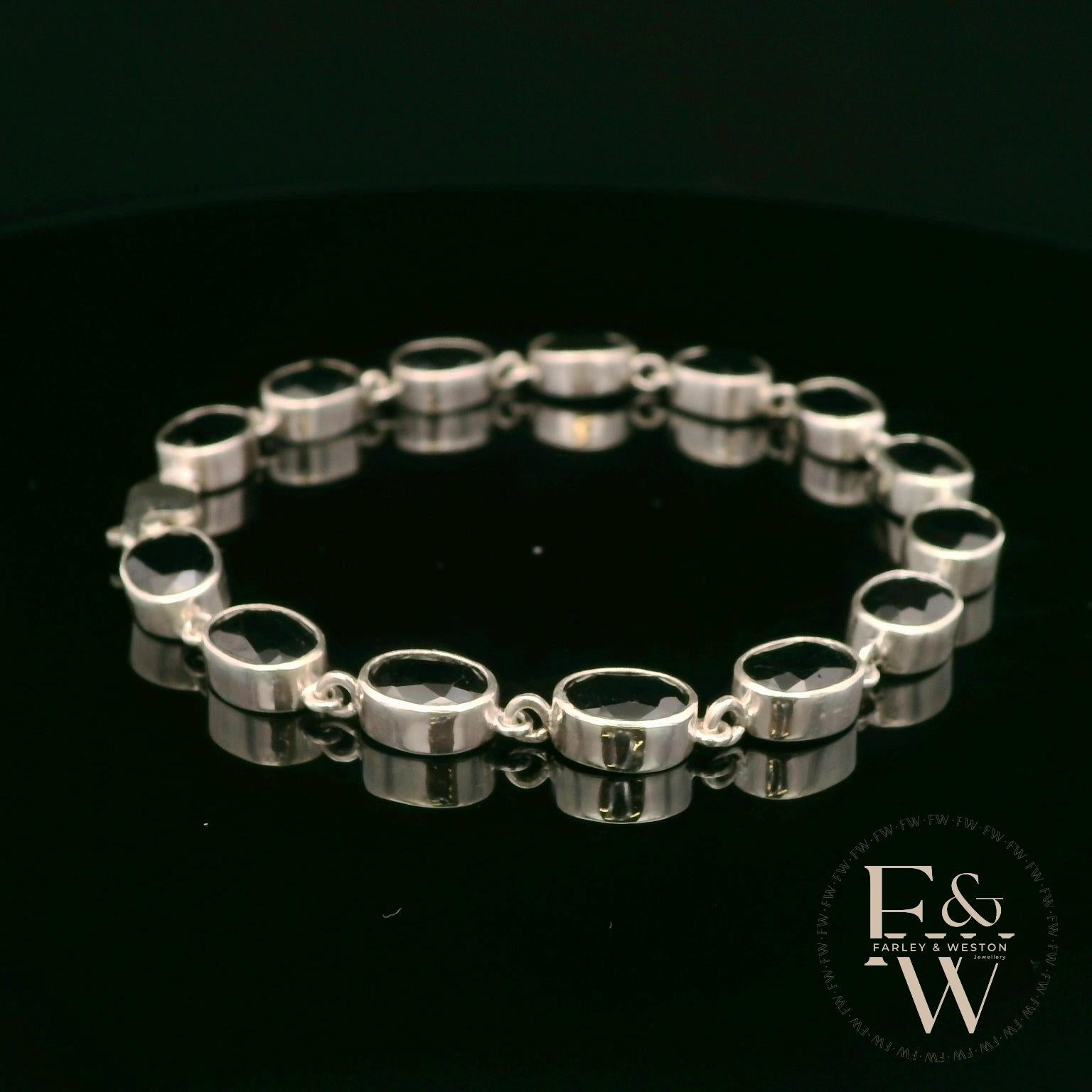 Sterling Silver Oval Black Sapphire Bracelet