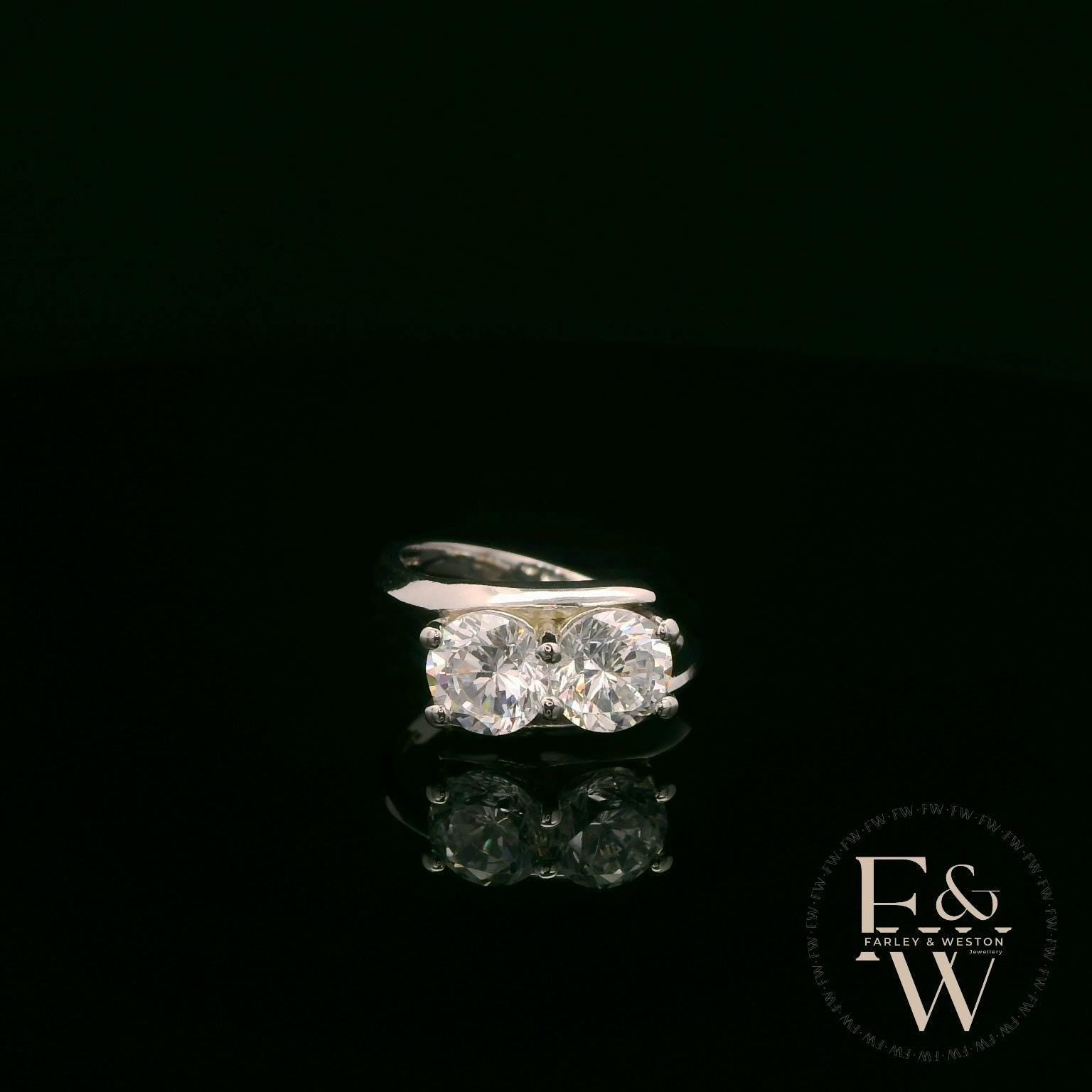 Double Moissanite & 9ct White Gold Ring