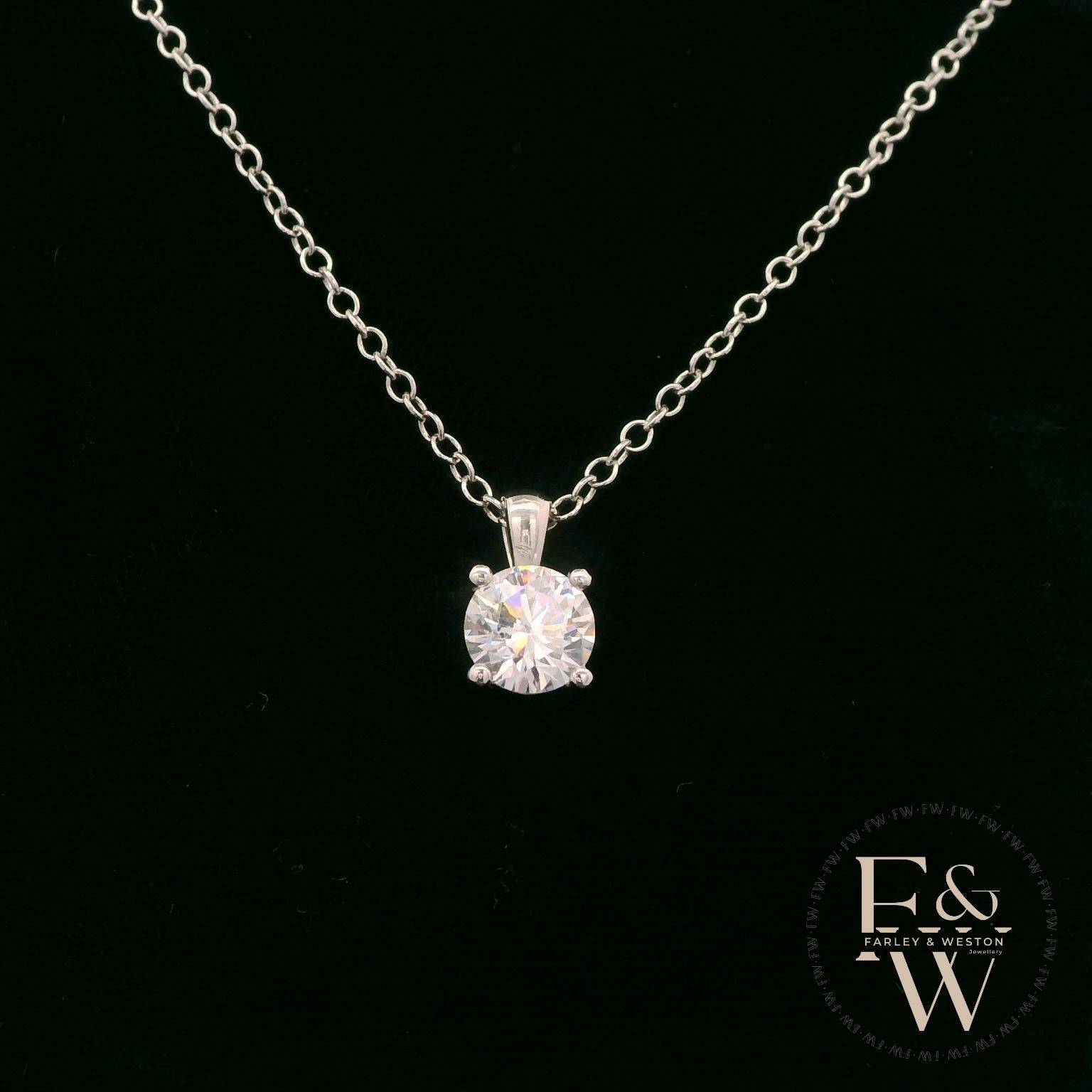 9ct White Gold & Solitaire Moissanite Pendant