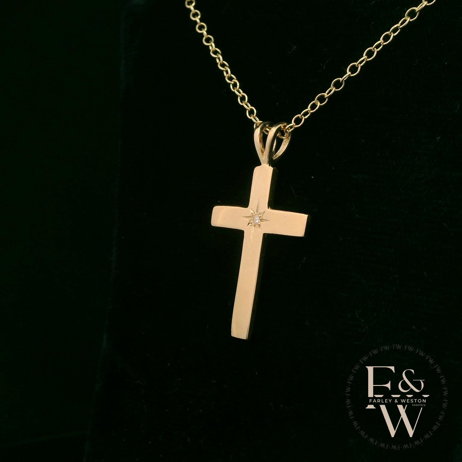 9ct Yellow Gold Diamond Set Cross Pendant