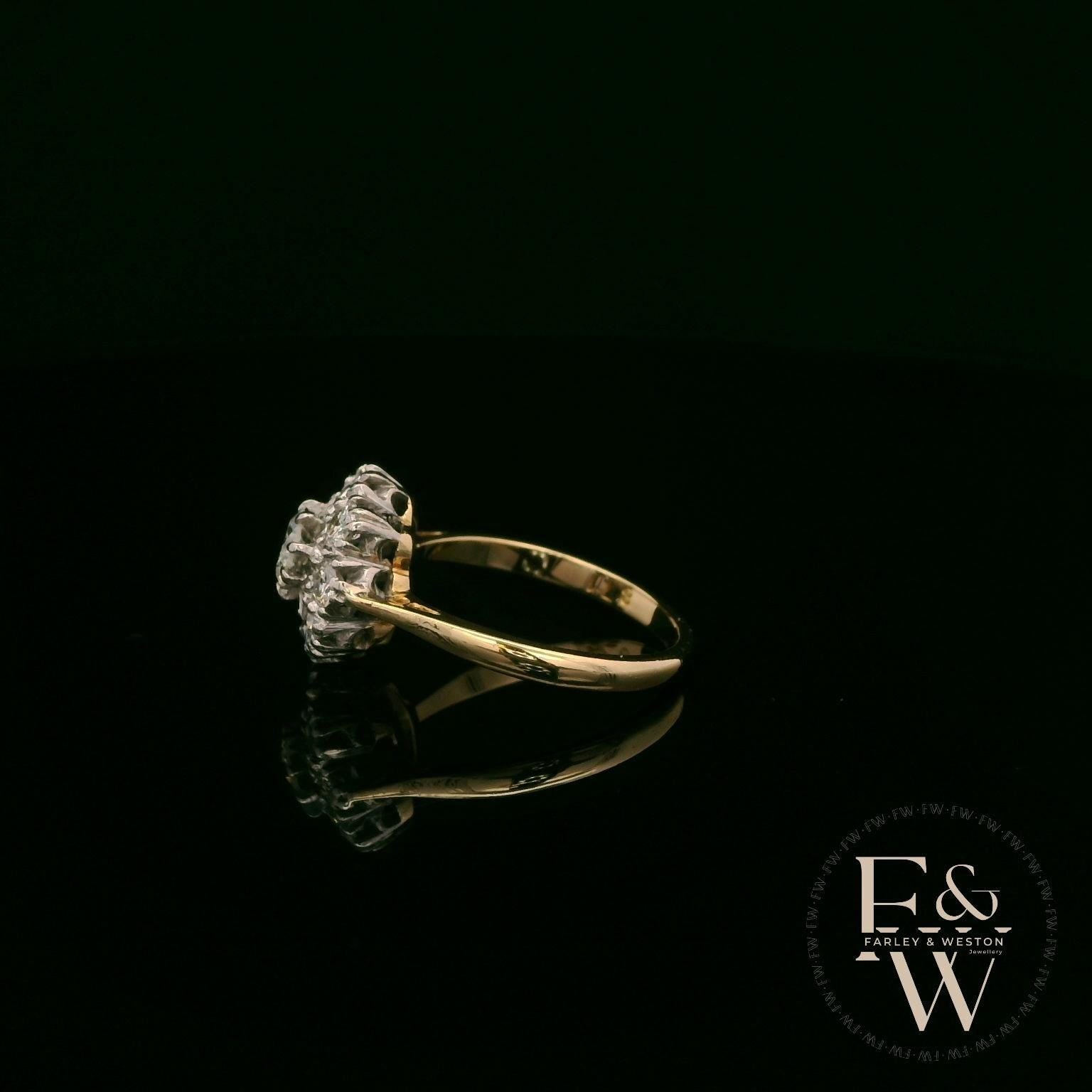 18ct White & Yellow Gold Round-Cut Floral Design Diamond Ring