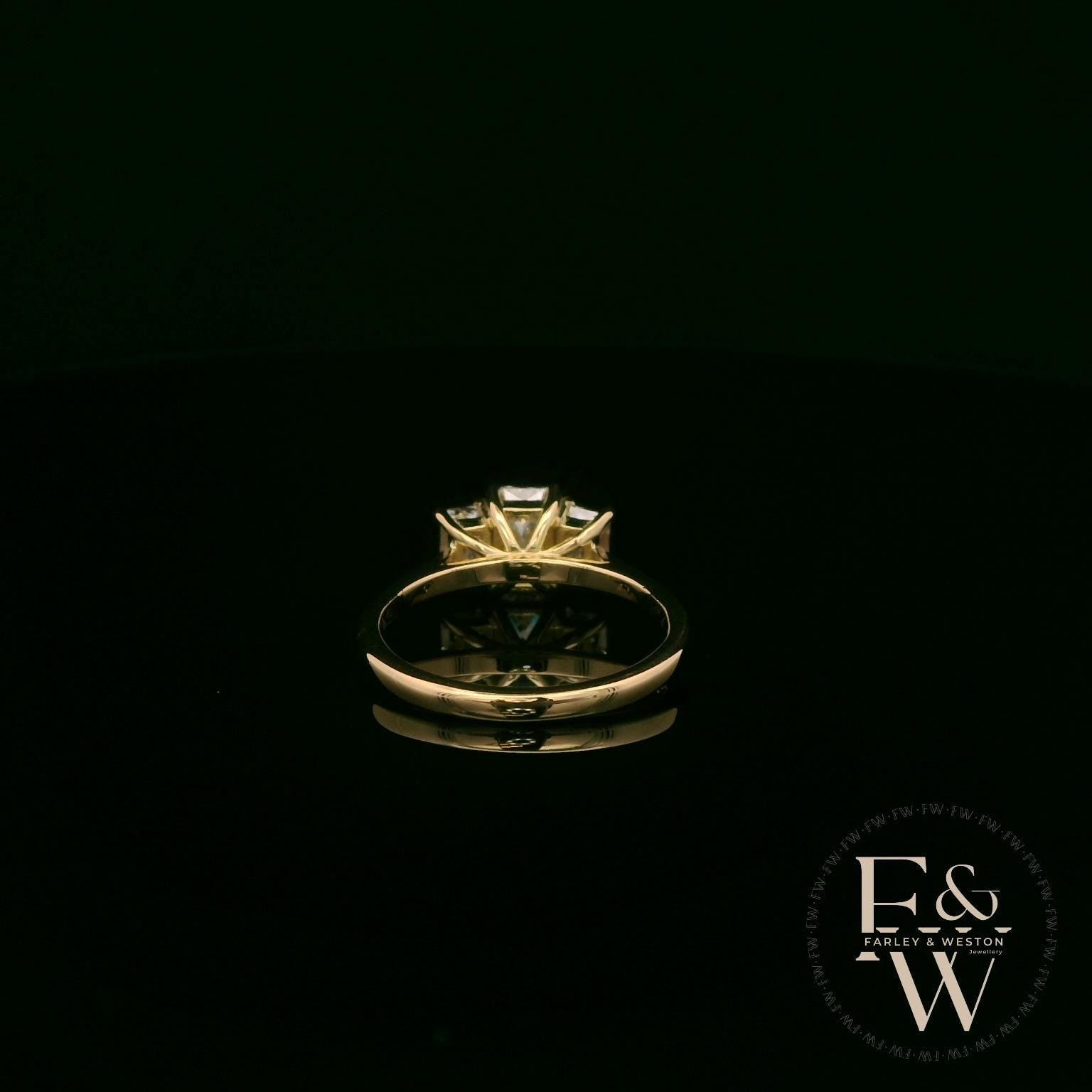 18ct Yellow Gold Three Stone Emerald-Cut Diamond Ring