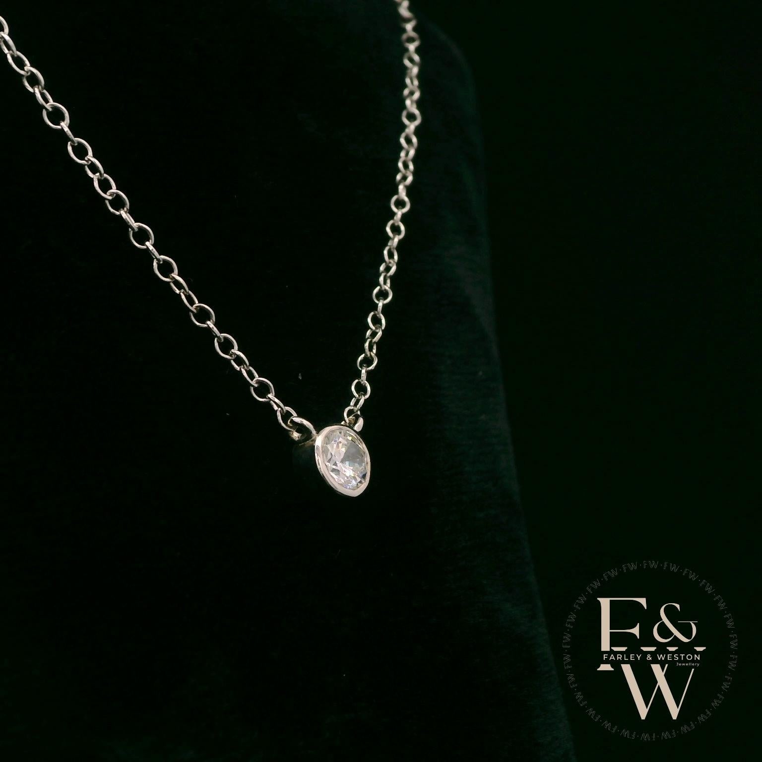 9ct White Gold Single Stone Moissanite Necklace