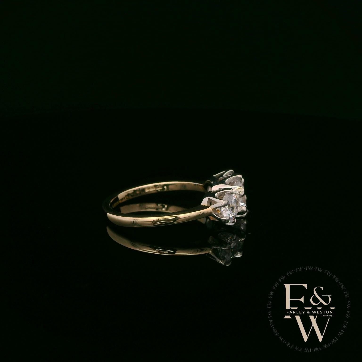 9ct Yellow Gold & Three Stone Moissanite Ring
