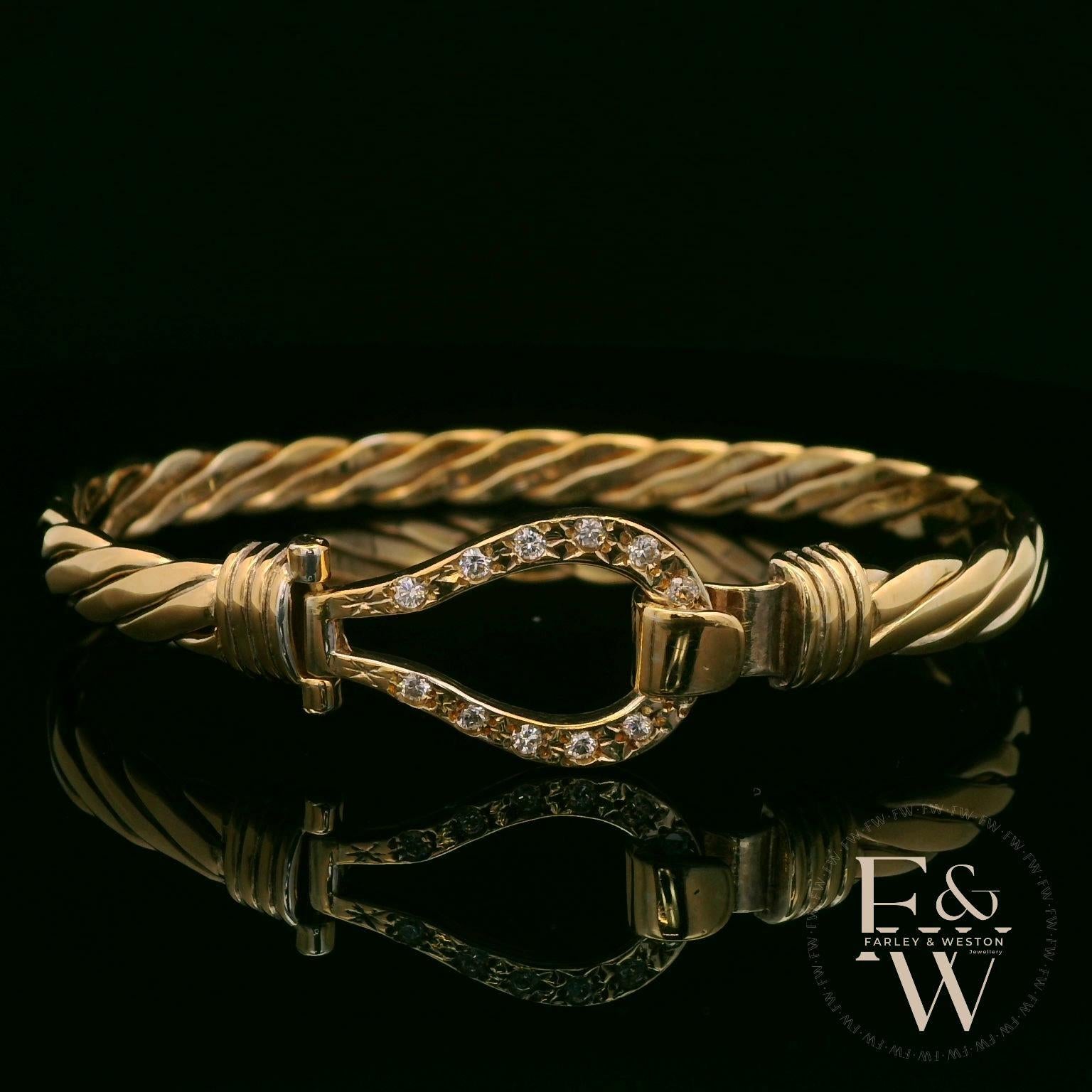 Twist Bangle Handmade Stone set 9ct Gold 15g UK Hallmarked