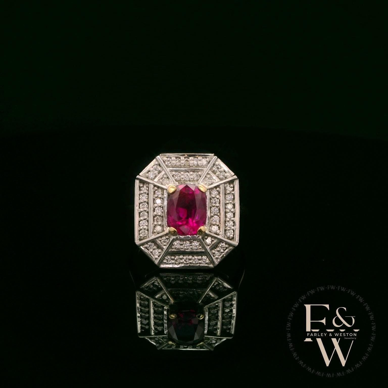 18ct White and Yellow Gold Burmese Ruby & Diamond Ring