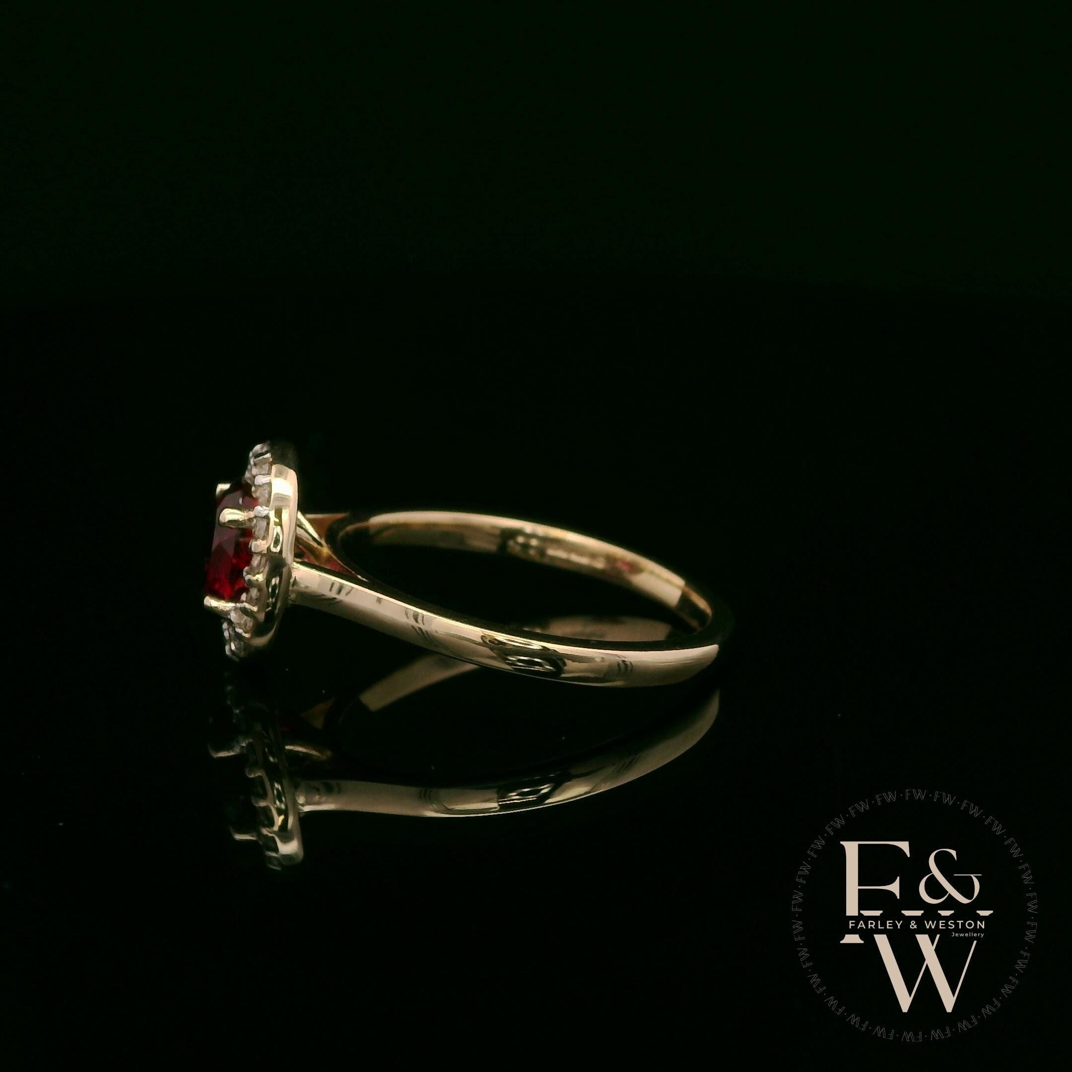 Lab Grown Ruby and Diamond 9ct Yellow Gold Cluster Ring